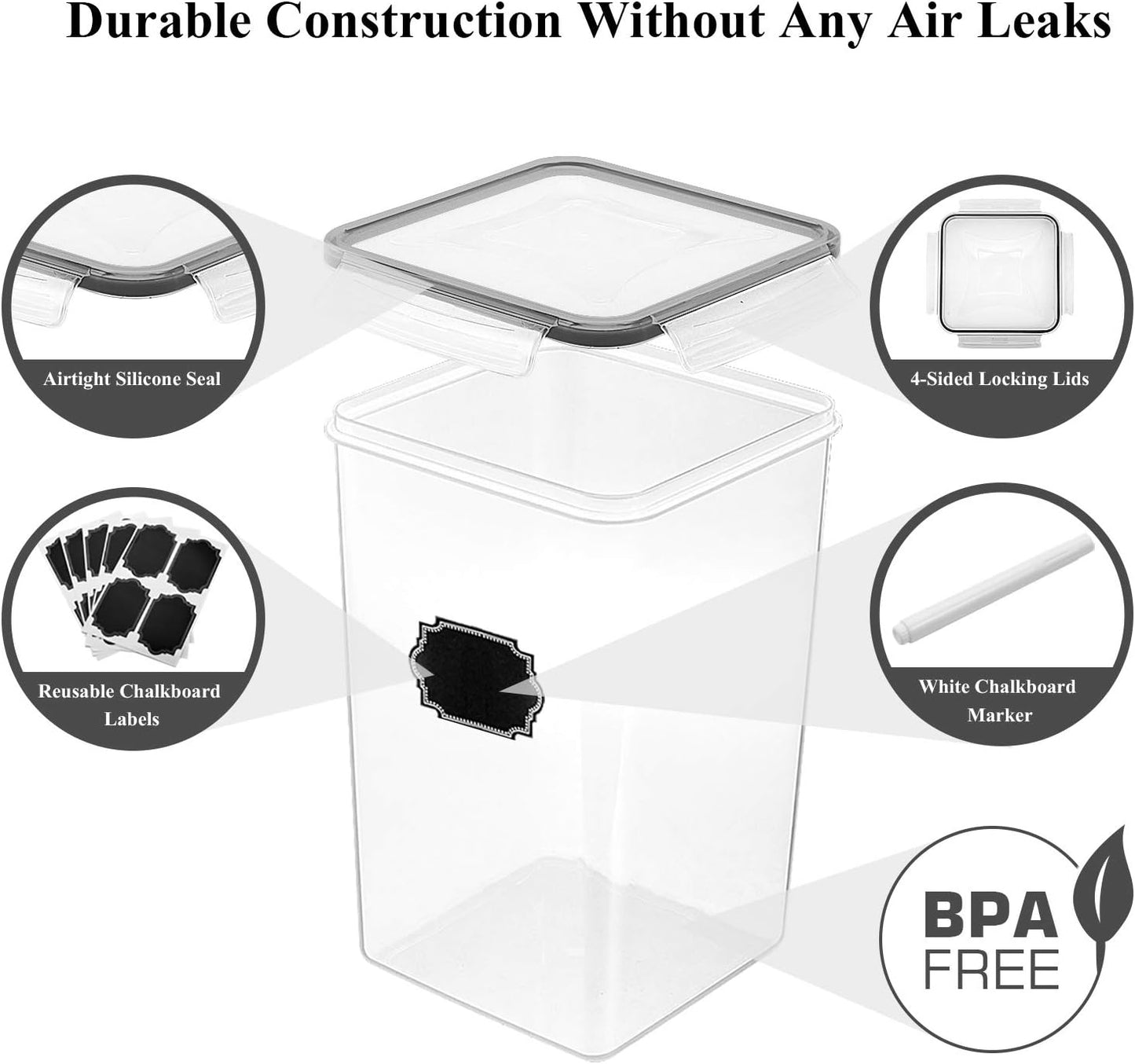 Extra Large Tall Airtight Food Storage Containers 6.5L/ 5.9QT