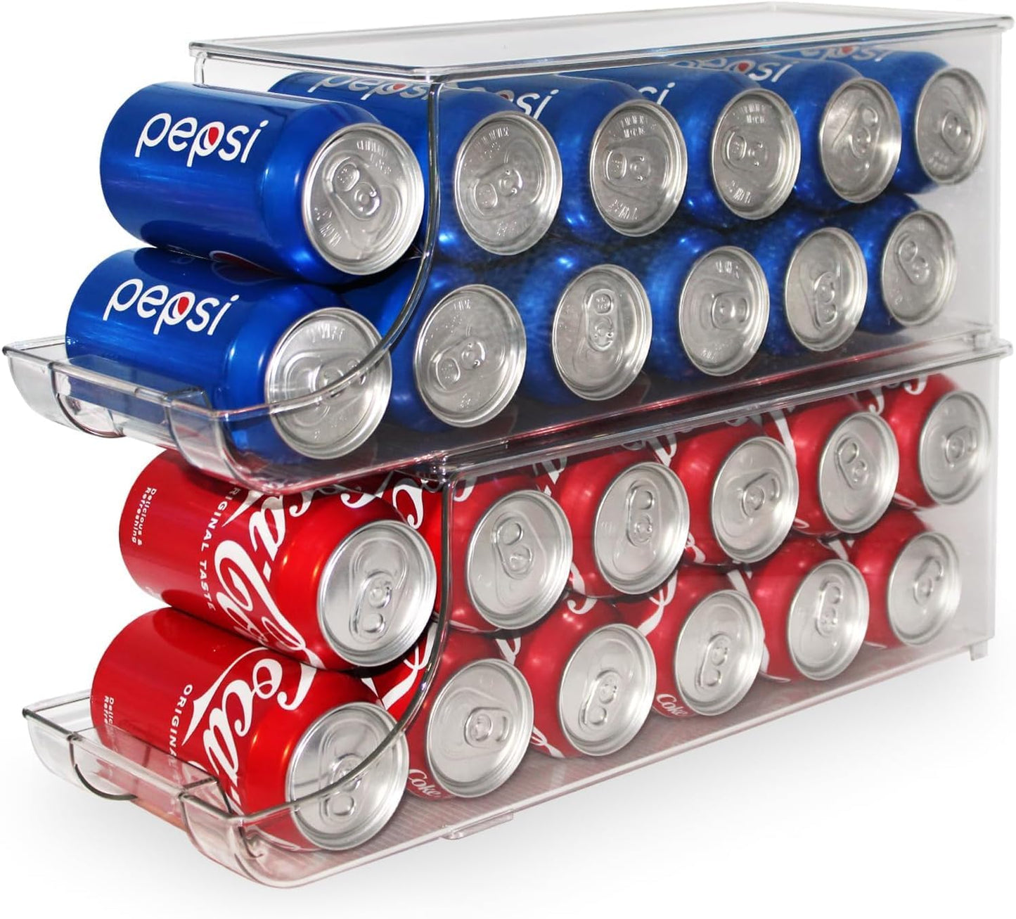 Soda Can Organizer with Lids, Stackable Soda Can Dispenser for Refrigerator