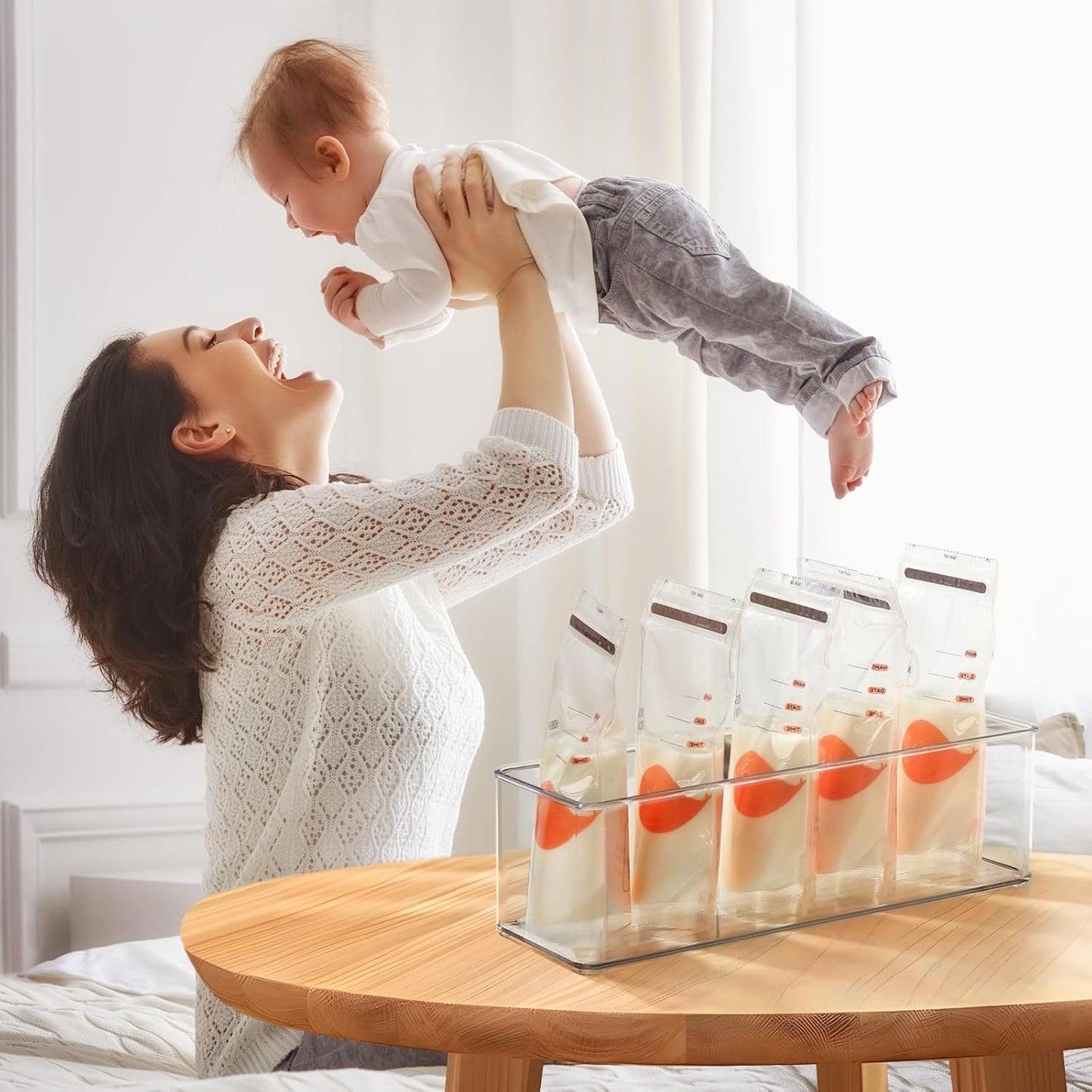 4 Pcs Storage Container Breastmilk for Fridge, Clear Organizer Bins for Milk Bags