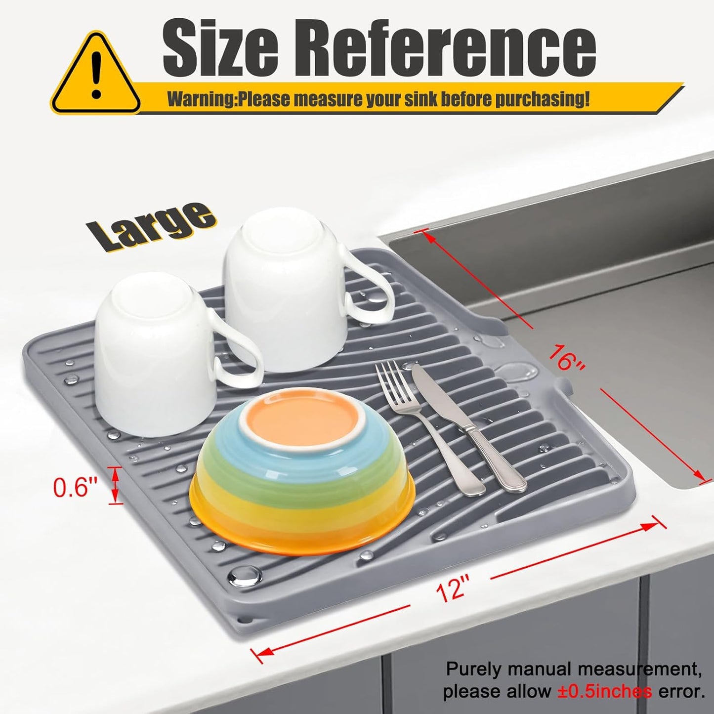 Silicone Dish Drying Mat, Stone Drying Mat for Kitchen Counter with Built-In Drain