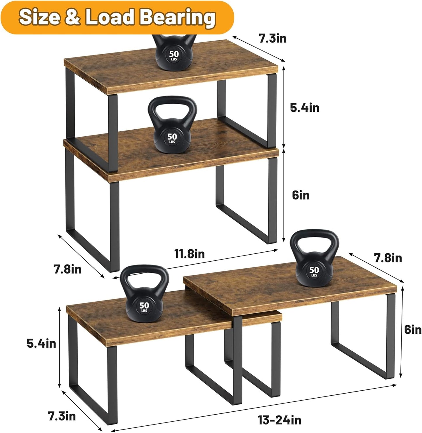 Kitchen Cabinet Organizer Shelf Set of 4, Sturdy Kitchen Counter Shelves with Metal Legs