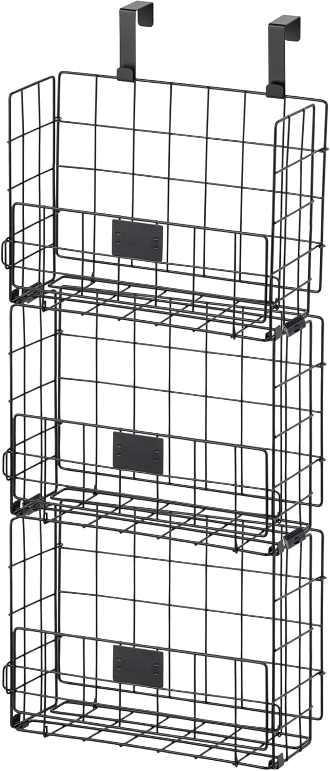 Over The Door Organizer, 3 Pack, Hanging or Wall Mounted Metal Wire Basket