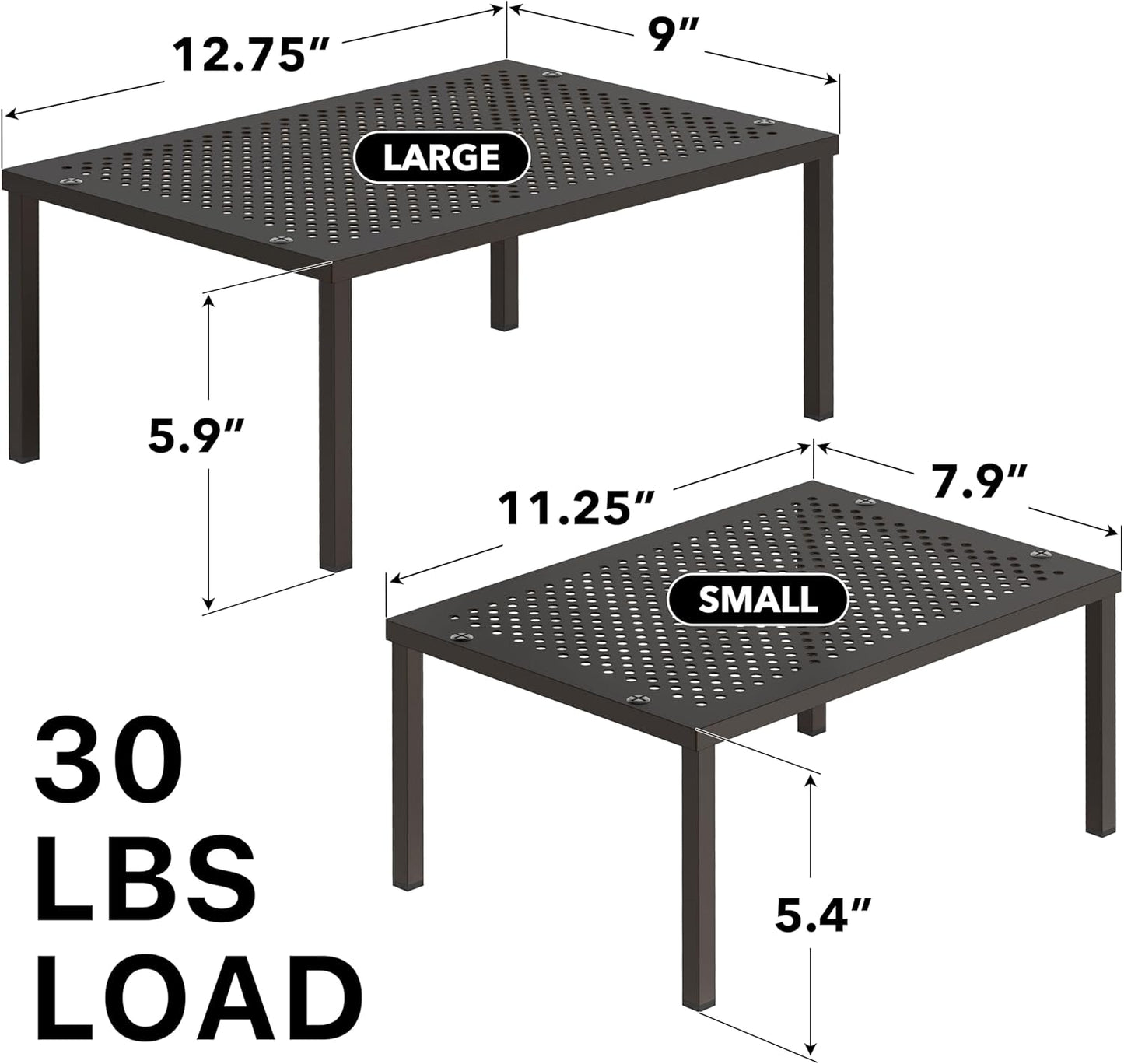Expandable Stackable Cabinet and Counter Shelf Organizer with Steel Surface