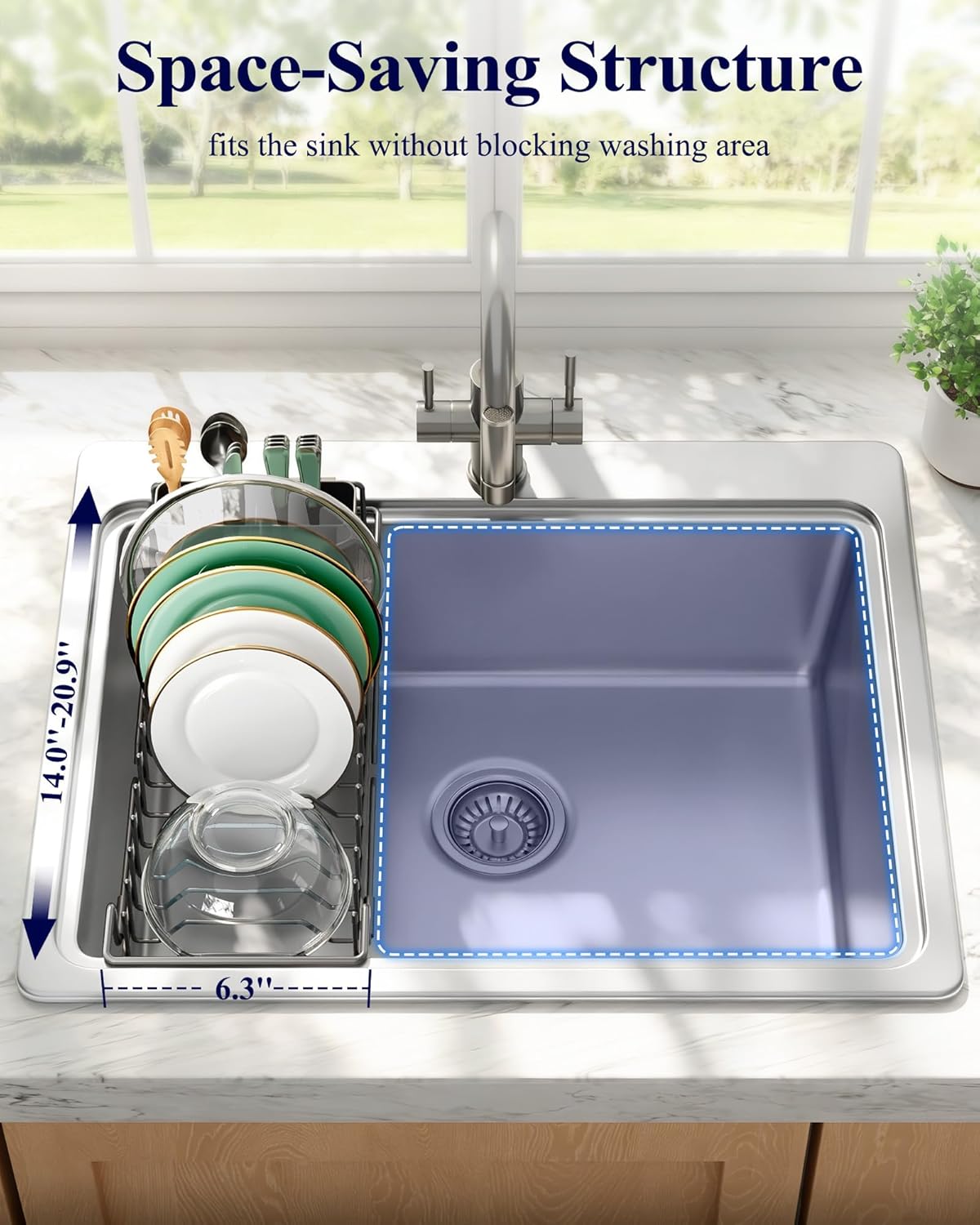 Dish Drying Rack - Expandable Dish Rack for Kitchen Counter, Over Sink Or in Sink