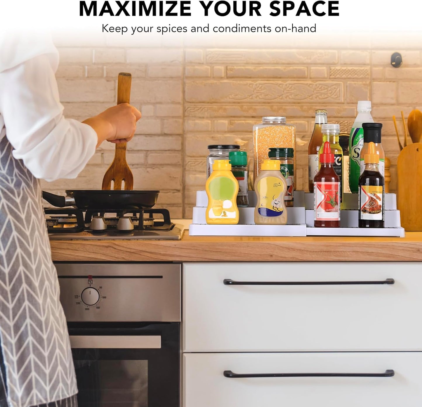 3-Tier Expandable Spice Rack, Plastic Spice Rack Organizer for Cabinet, Adjustable Length