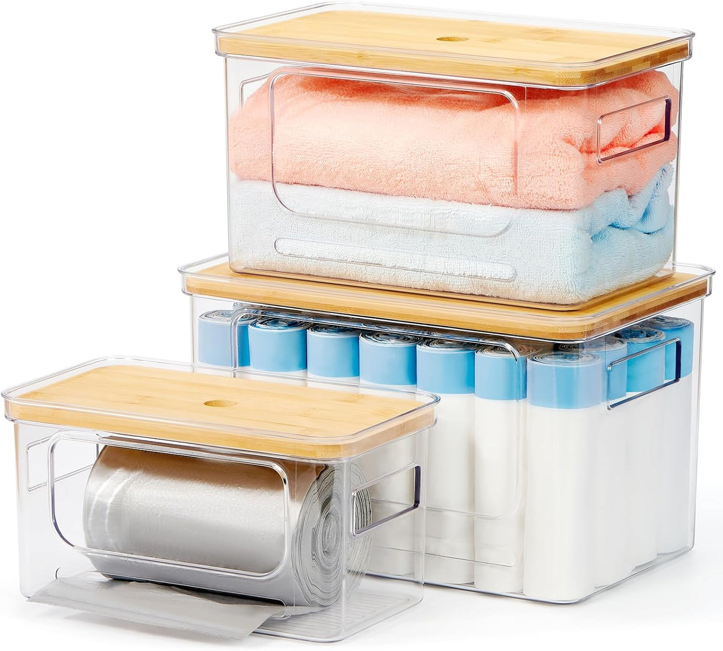 3-Pack Trash Bag Holder,Trash Bag Dispenser with Bamboo Lid