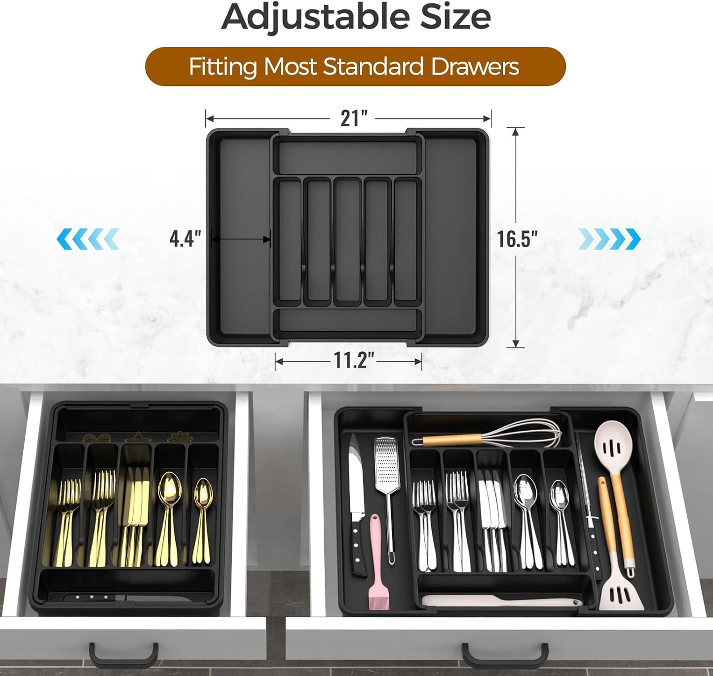 Extra Large Expandable Silverware Organizer, BPA-Free Food-Safe Cutlery Flatware Organizer
