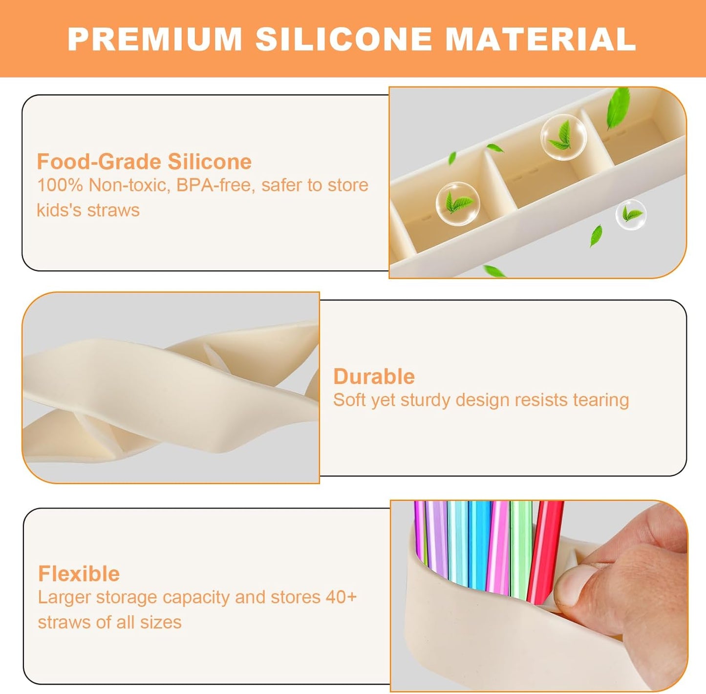 9.6'' Large Straw Holder for Cabinet Door, Soft Silicone Straw Organizer Storage Container