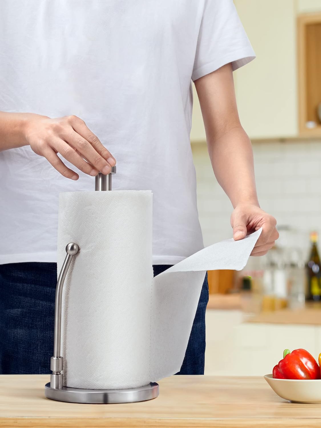 Paper Towel Holder, Paper Towel Dispenser Standing Weighted Base Non Slip