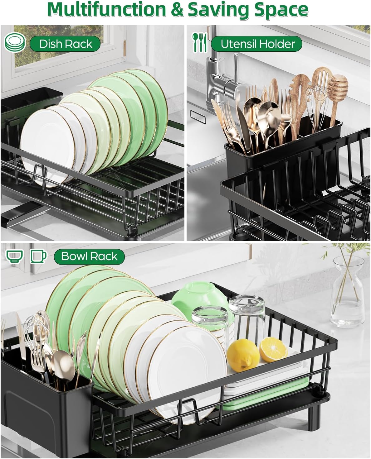 Dish Drying Rack for Kitchen Counter, Stainless Steel Drainer Anti Rust