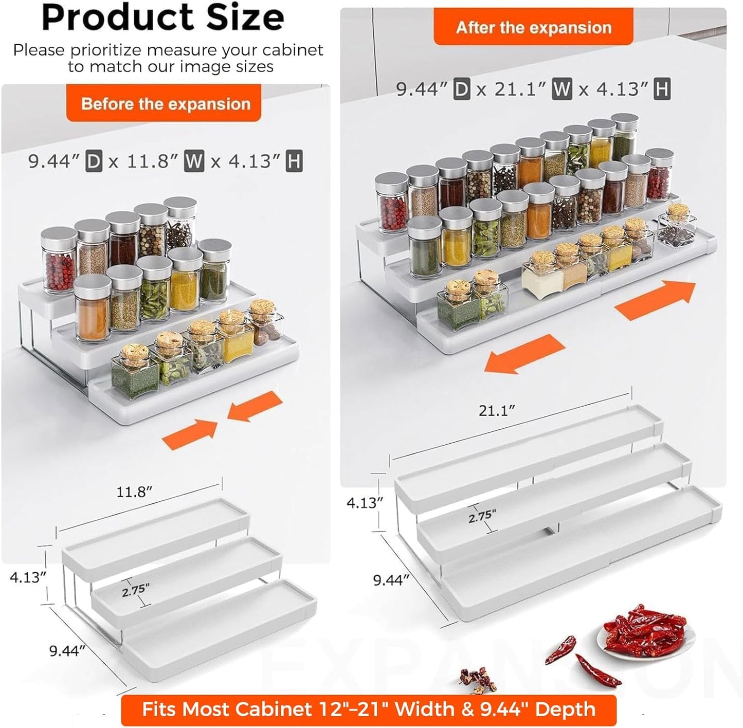 Expandable Spice Rack Organizer for Cabinet