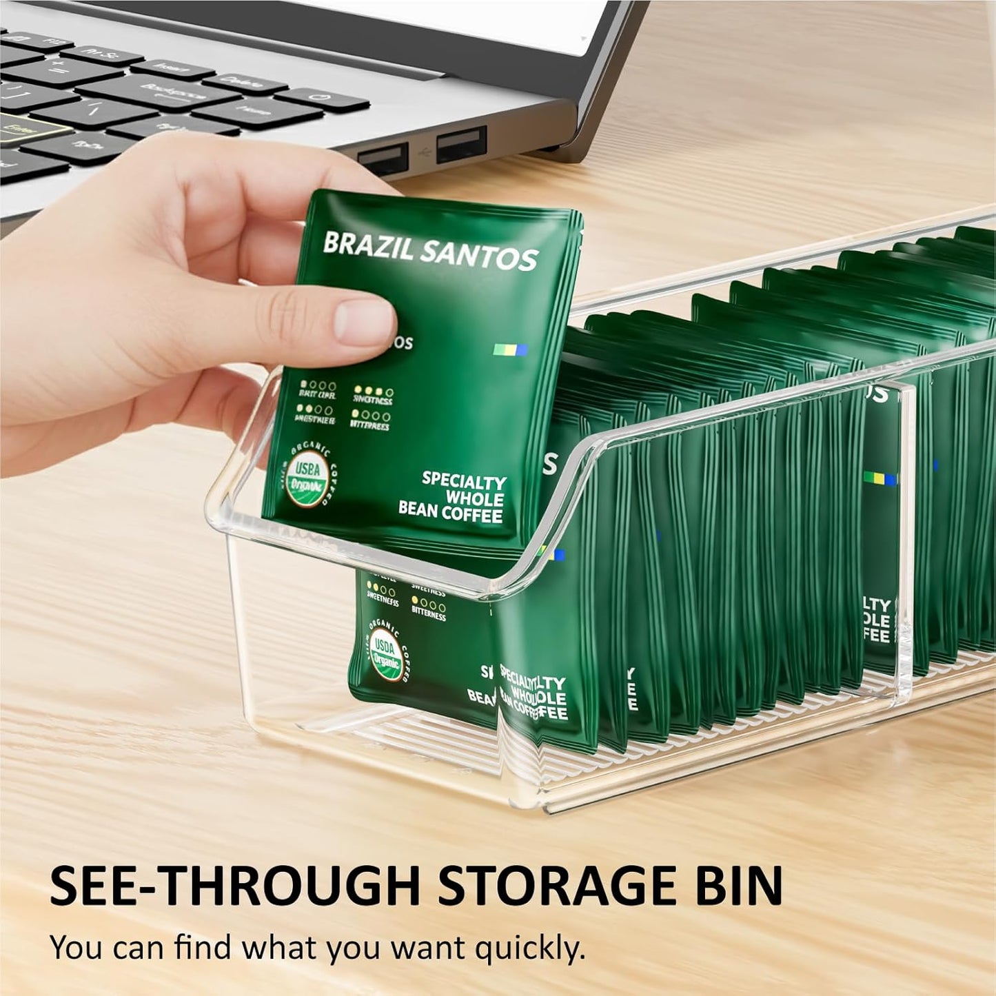 Tea Bag Organizer, Holder Box Storage Bin, Clear Tea Packet Plastic Drawer, Sugar Packet, Coffee