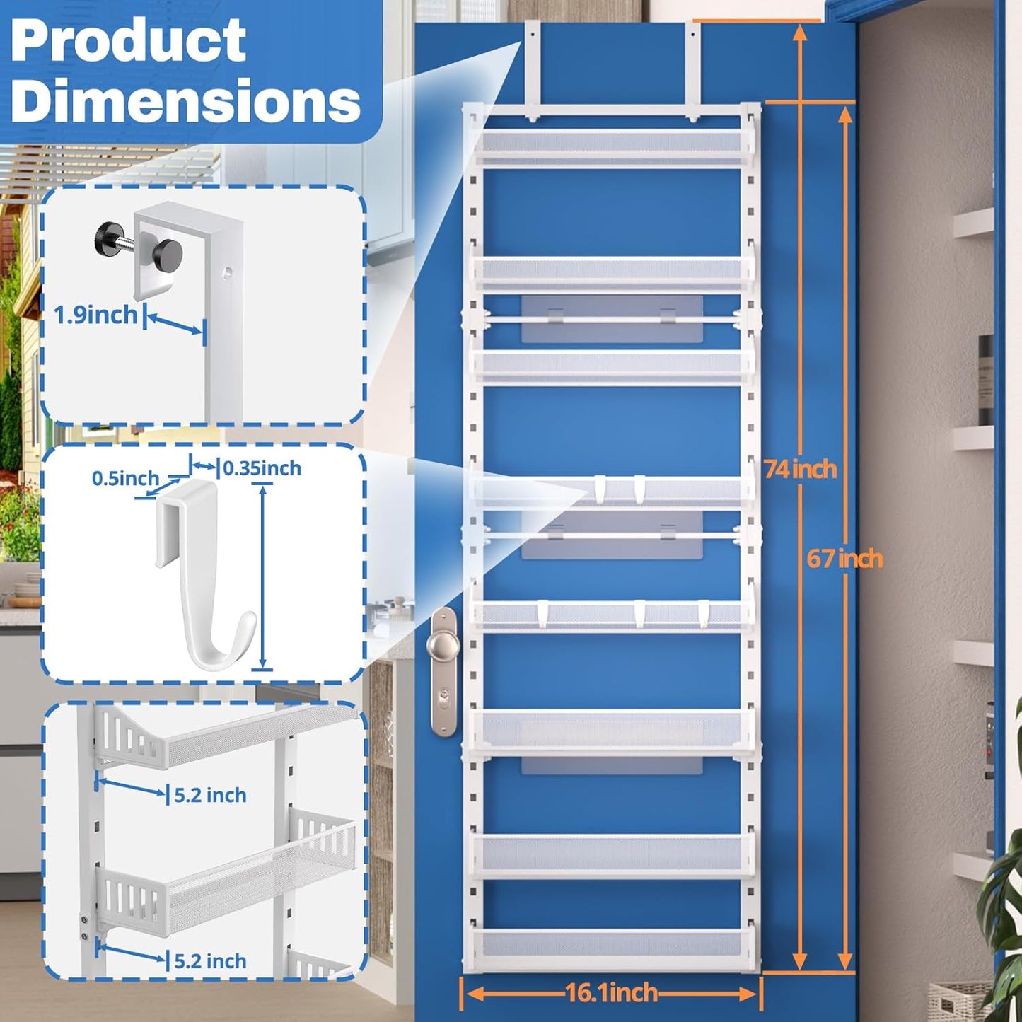 8-Tier Over the door Spice Rack Organizer, Large Heavy Duty Metal Wall Mount or Over The Door