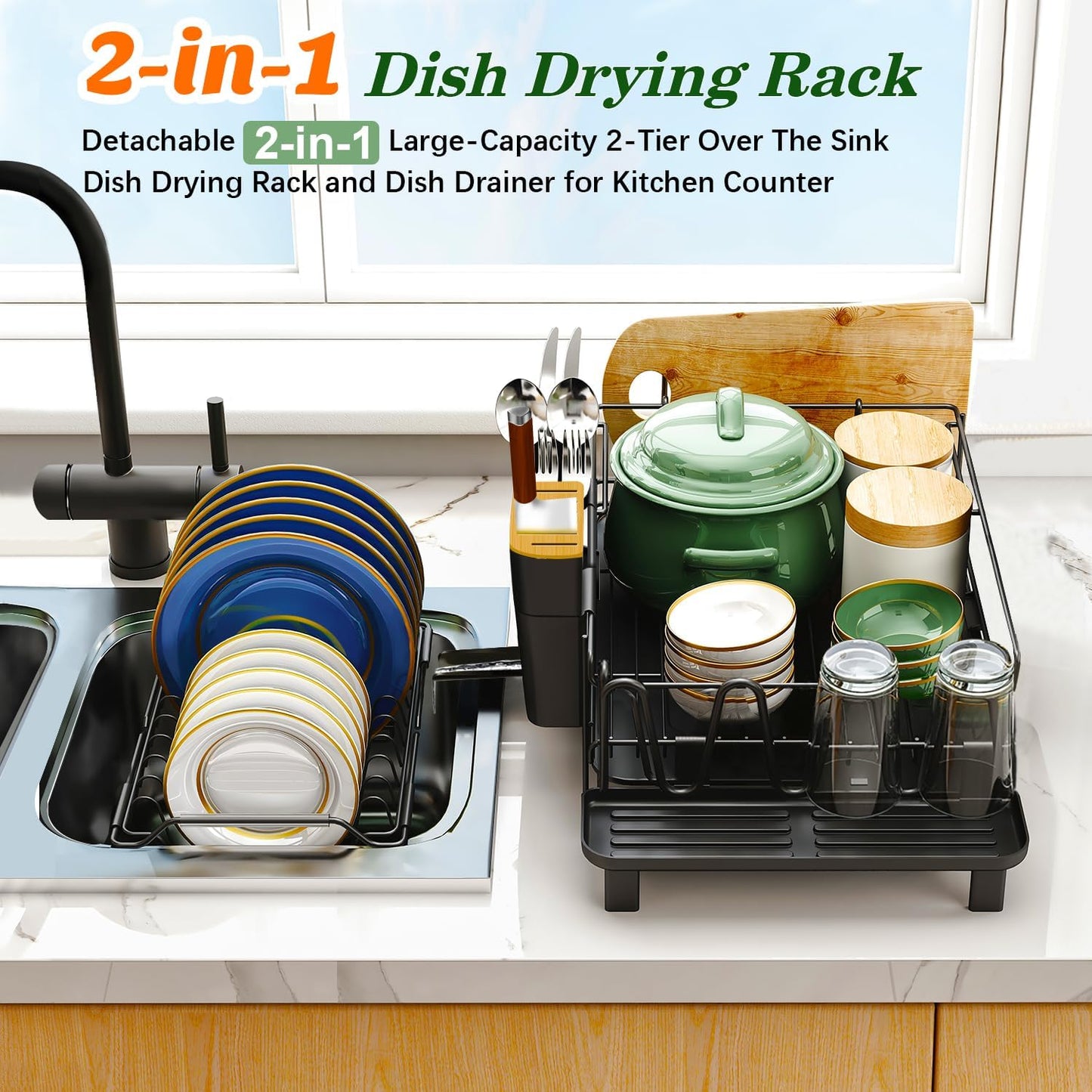 Large Dish Drying Rack with Drainboard Set