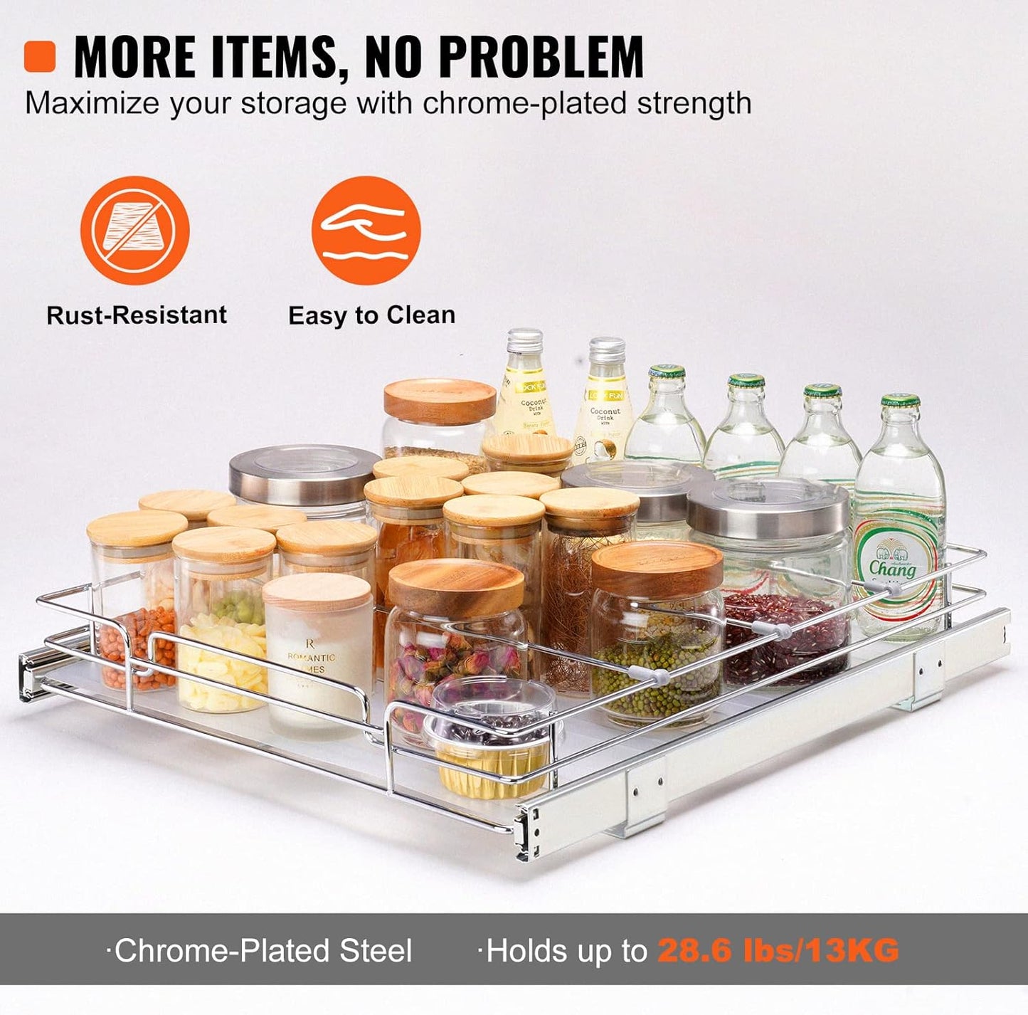 21.5" Wx21 Dx3.5 H Pull Out Cabinet Organizer, Heavy Duty Slide Out Pantry Shelves