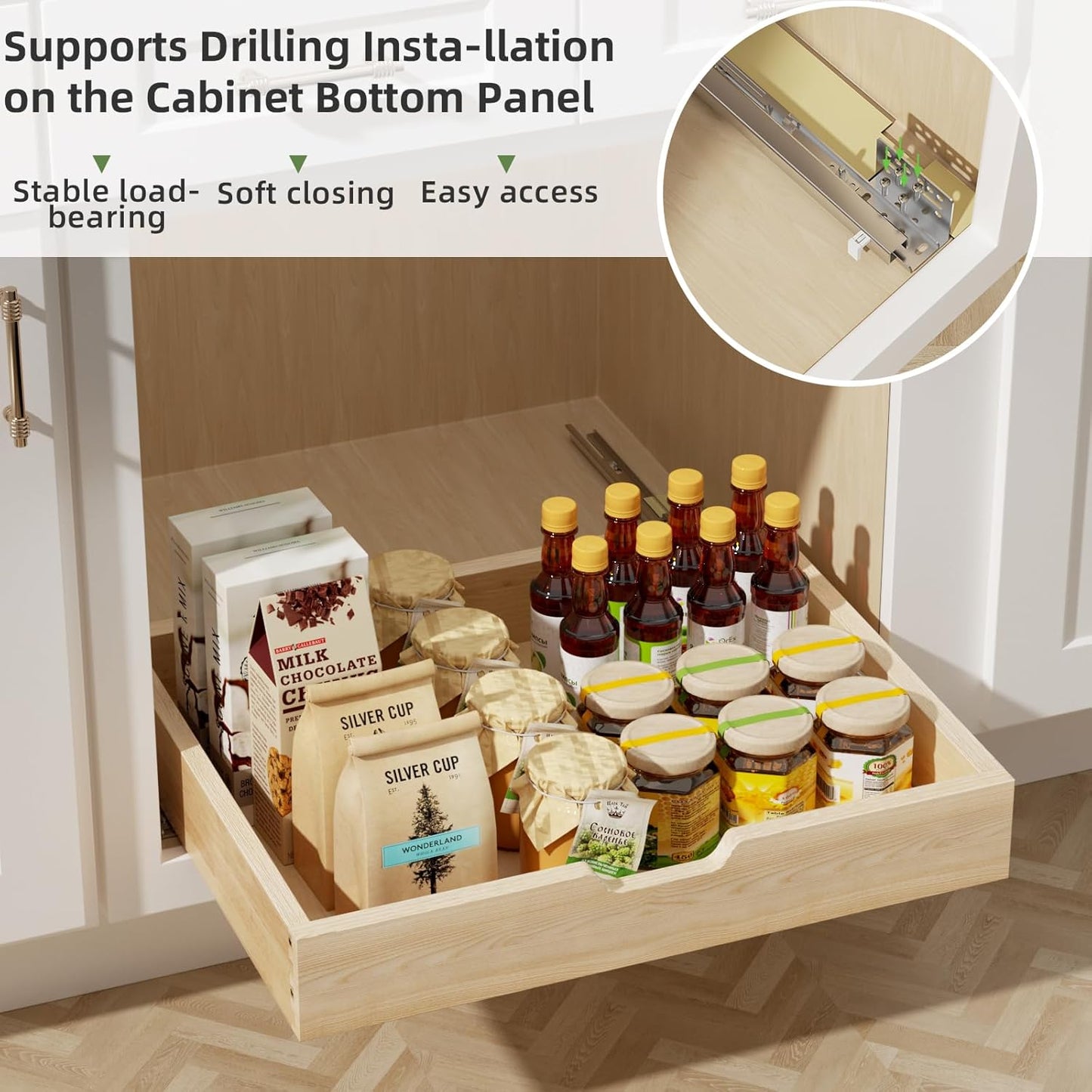 Pull Out Drawers for Cabinets, 25½” W x 21” D Soft Close Slide Out Drawers for Kitchen Cabinets