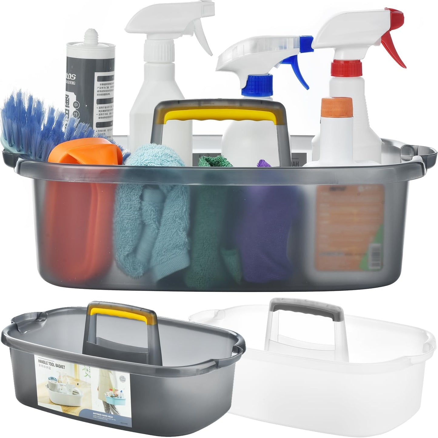Large Cleaning Caddy with Handle, Cleaning Tool Storage Basket Organizer