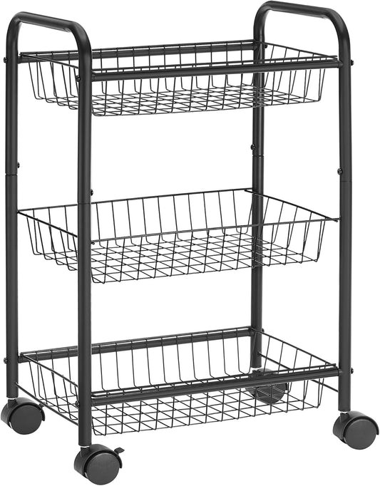 3-Tier Metal Rolling Cart on Wheels with Baskets