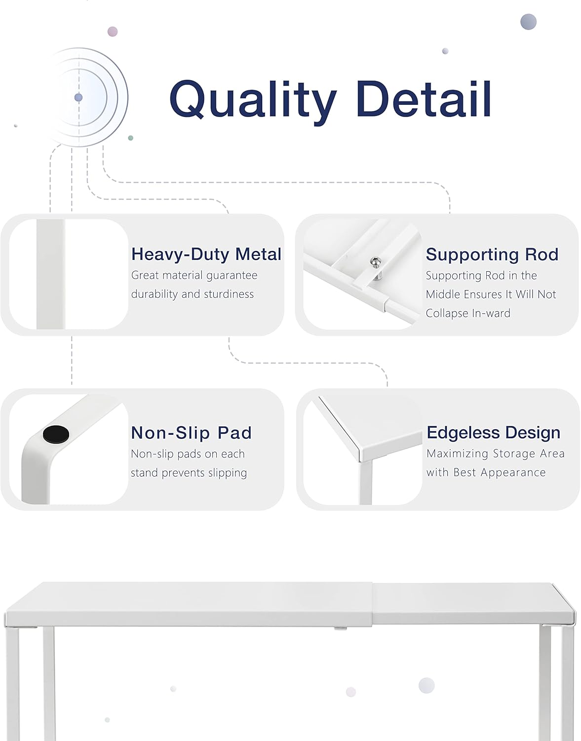 Cabinet Shelf Expandable Organizer Riser Rack for Kitchen Pantry Cupboard Under Sink Countertop Home Organization Extra Storage Space Saver Heavy Duty Metal Edgeless Design White