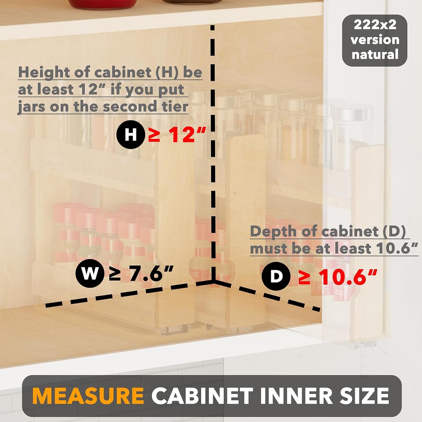 Bamboo Pull Out Spice Rack Organizer for Cabinet