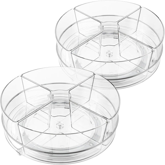 2 Pack Lazy Susan Organizer, 9 inch Rotating Storage Organizer with 4 Removable Bins