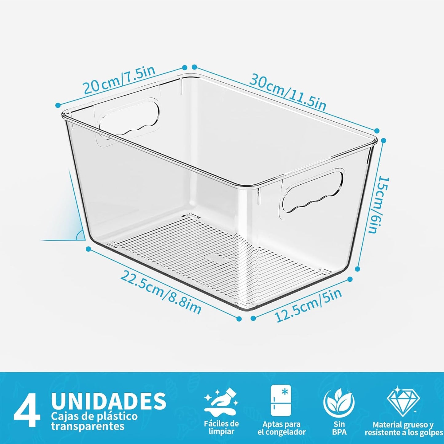 Clear Plastic Storage Bins, 4-Pack Stackable Pantry Organizers and Storage Containers for Kitchen