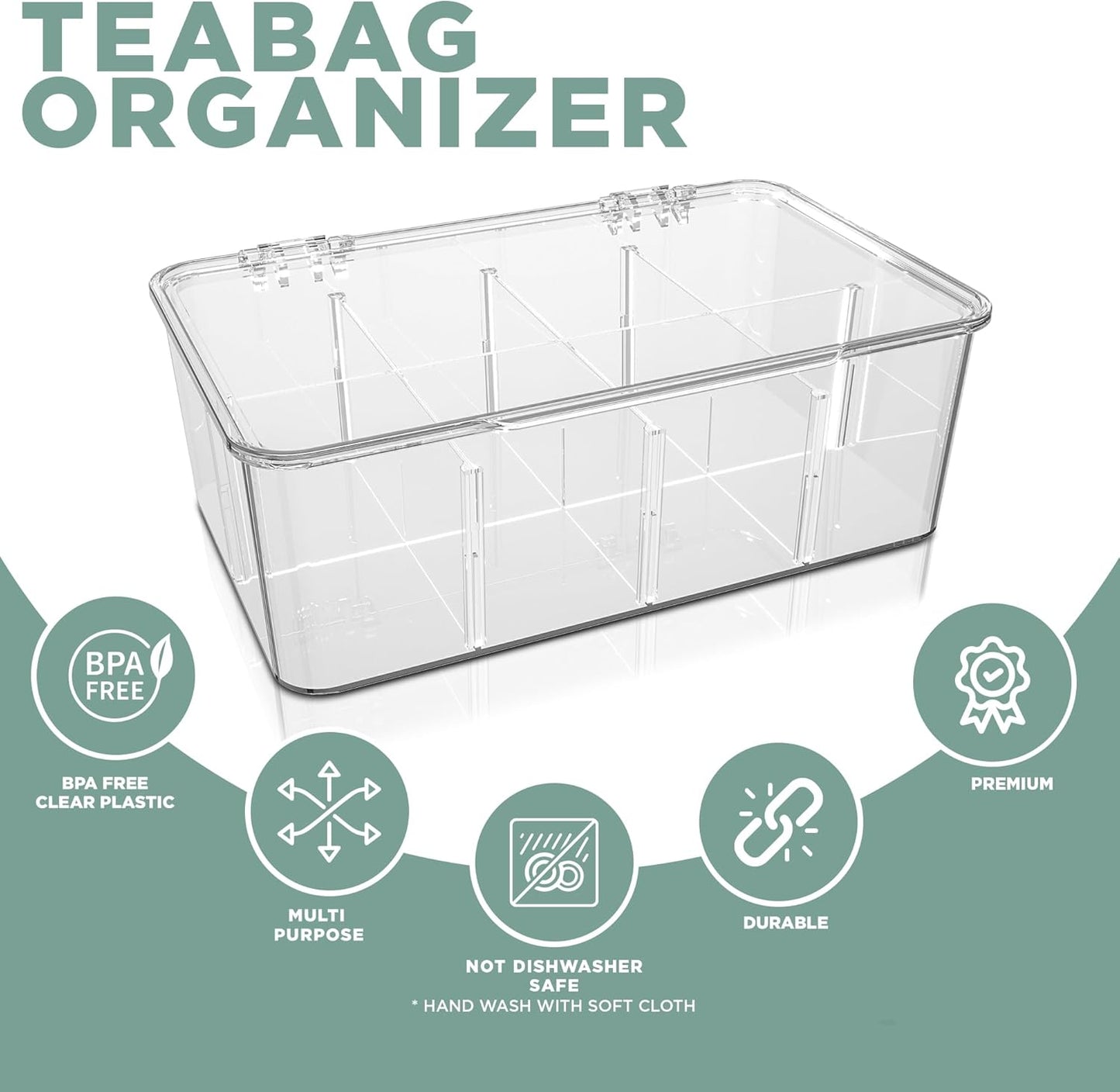 Tea Bag Organizer With Lids, Clear Pantry Storage Box
