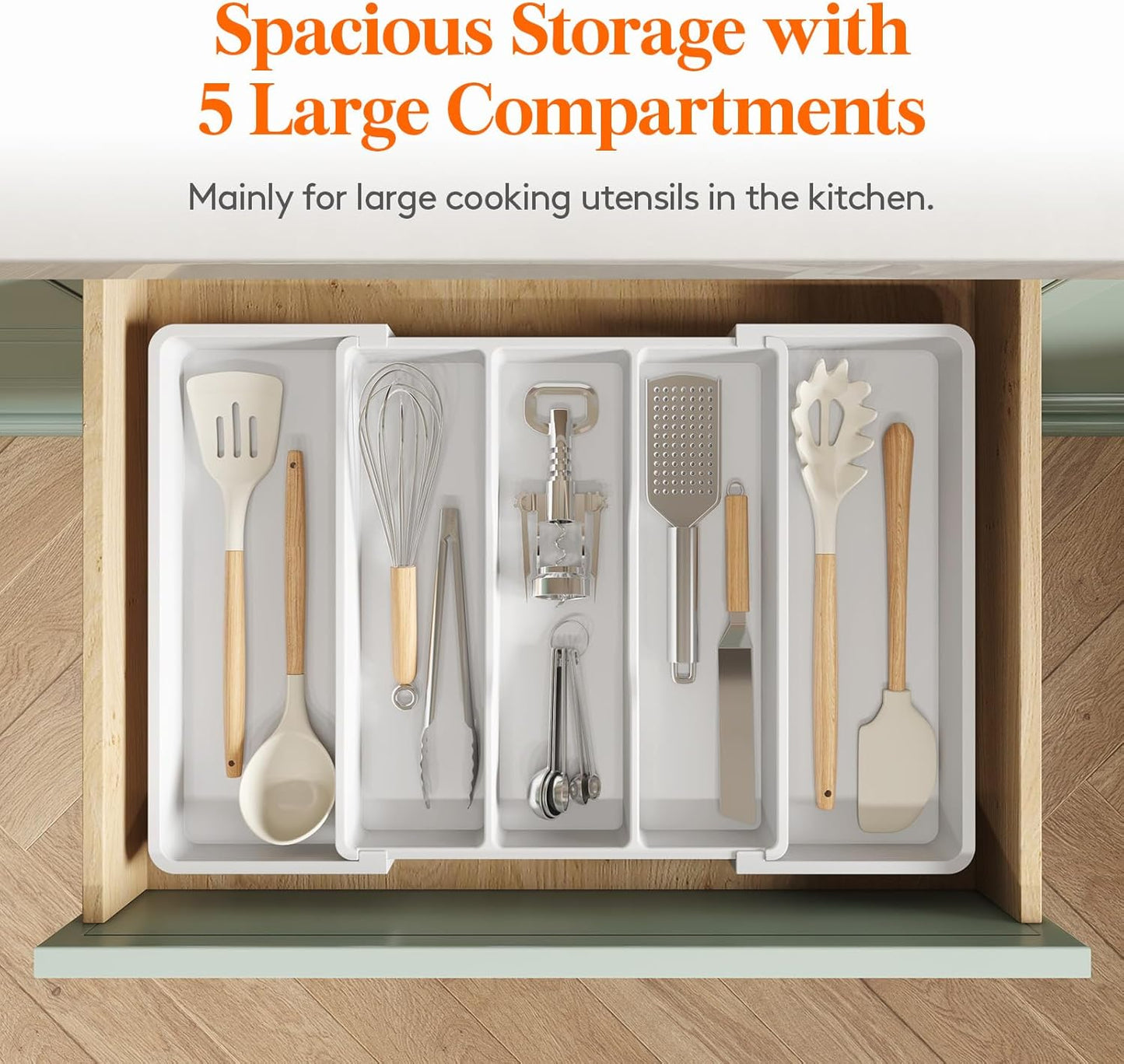 Utensil Organizer for Kitchen Drawers, Expandable Cooking Utensil Tray