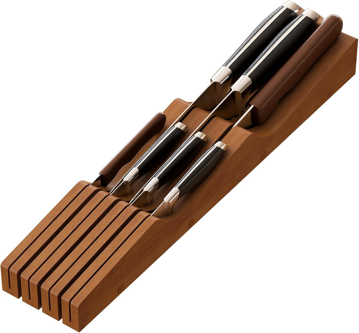 Knife Drawer Organizer (Natural, 7 Knives Organizer)