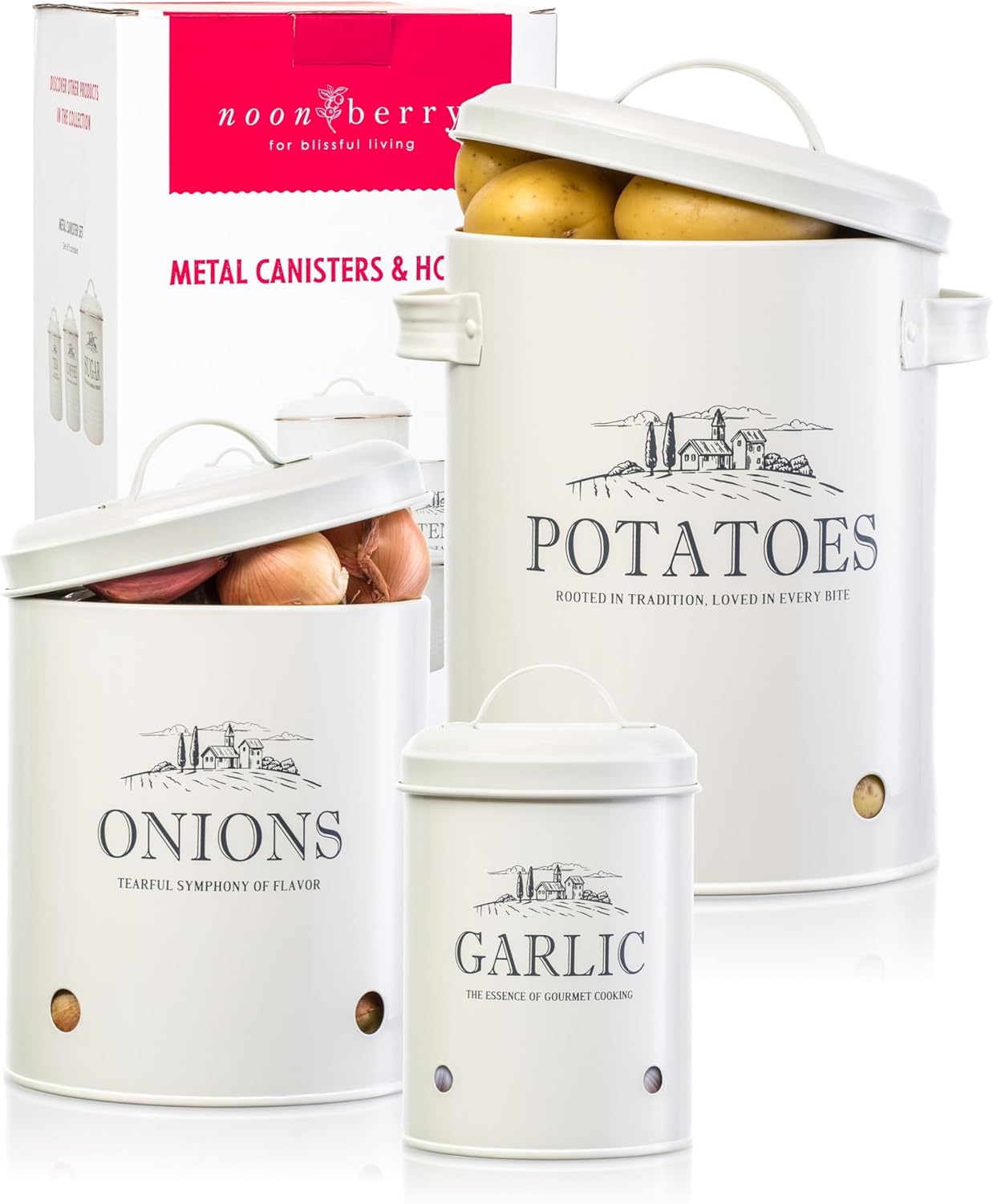 Potato and Onion Storage Bin Set – 3-Piece Ventilated Potato Storage Bin