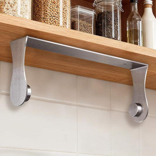 Paper Towel Holder Under Cabinet, Stainless Steel, Silver, Adhesive & Wall Mount