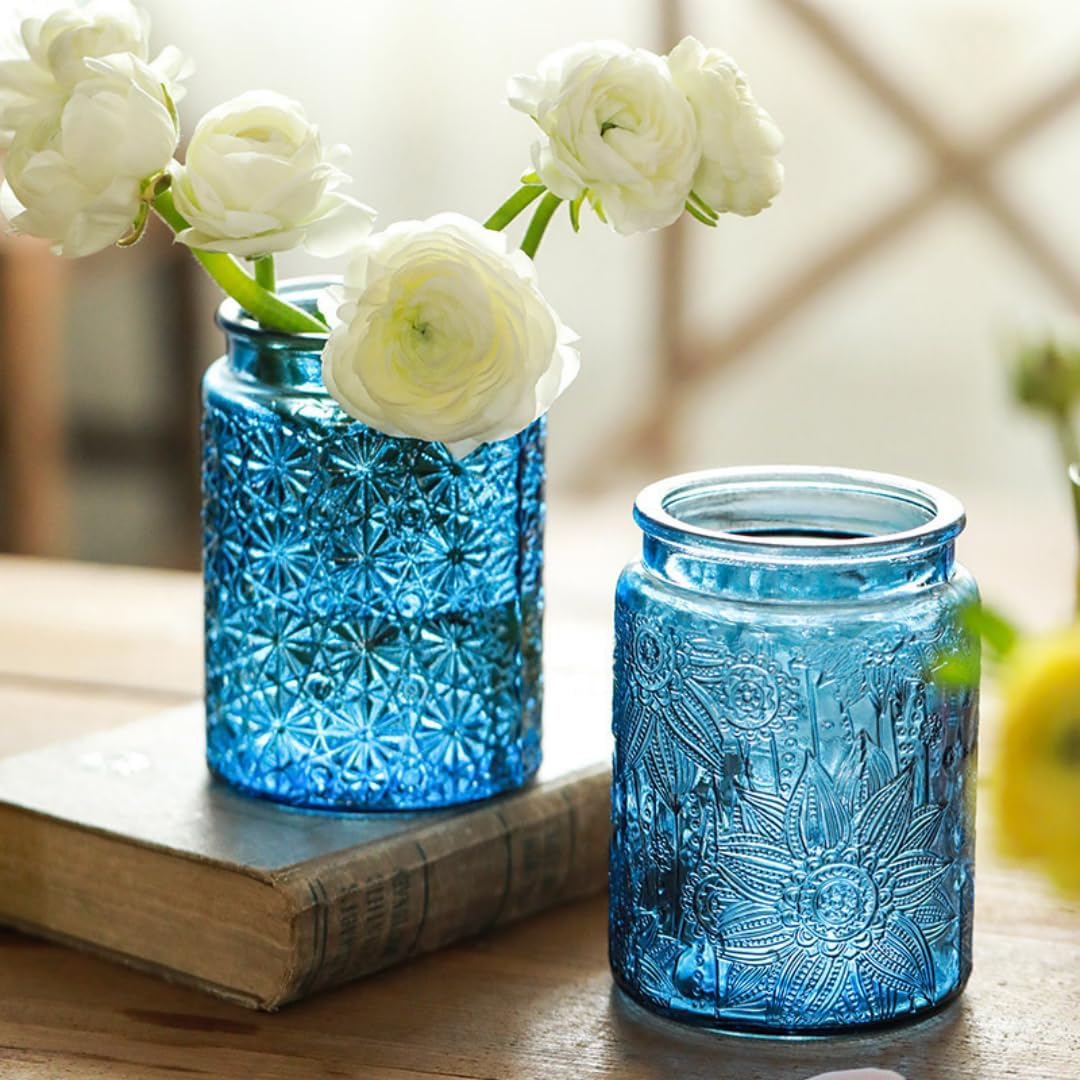 Blue Glass Jar, 23.7 FL OZ Vintage Glass Canister with Airtight Lid