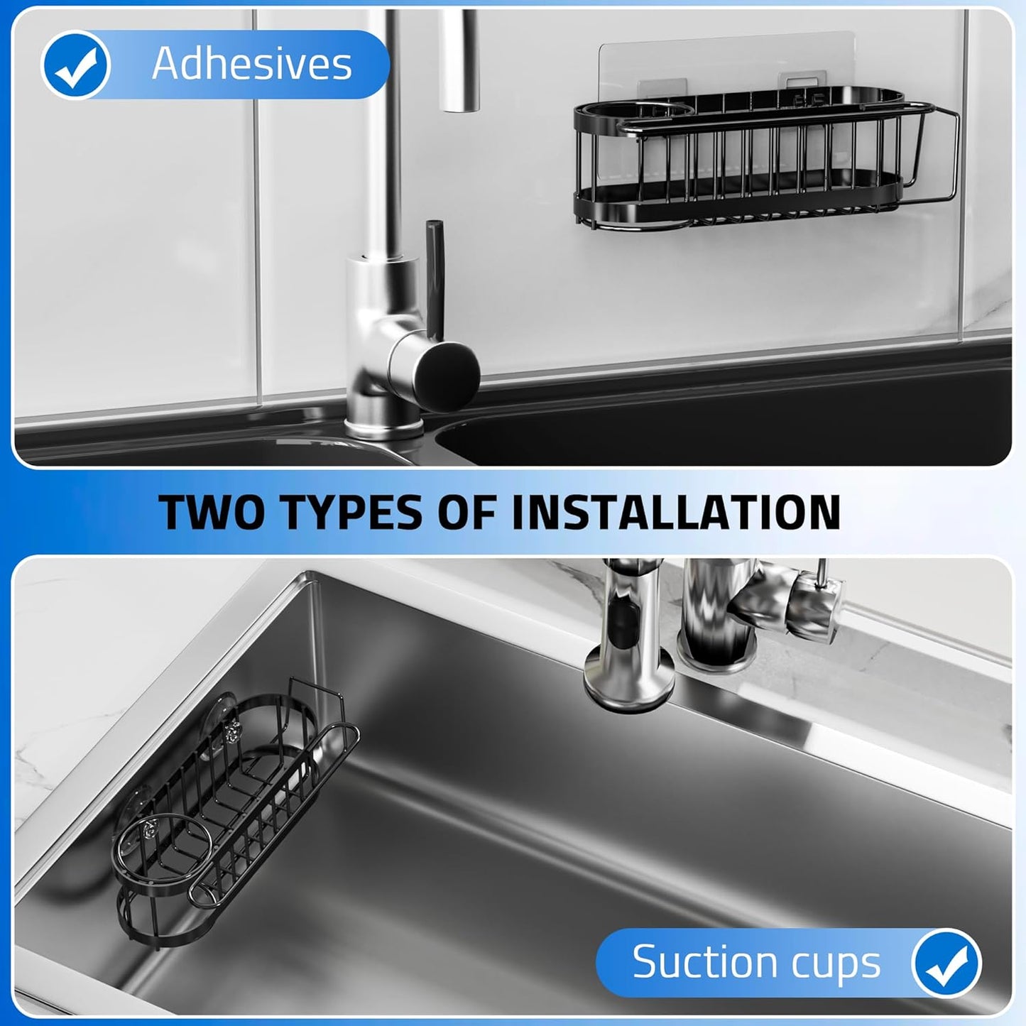 Kitchen Sink Caddy Sponge Holder in The Sink, Stainless Steel Kitchen Sink Organizer, Brush Holder