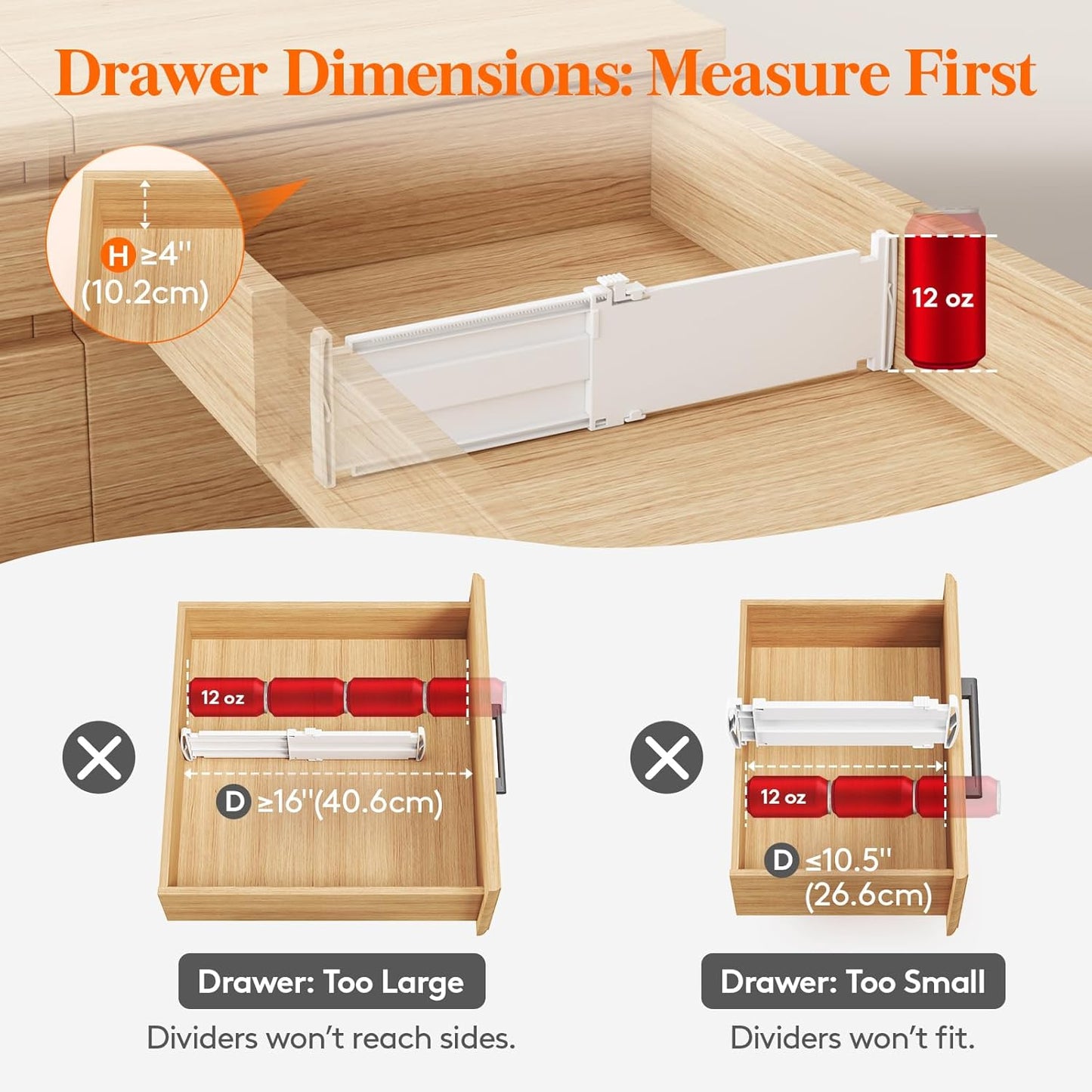 4" Tall 9 Pack Drawer Dividers, 27-42cm/10.5-16.5" Expandable Drawer Divider for Clothes