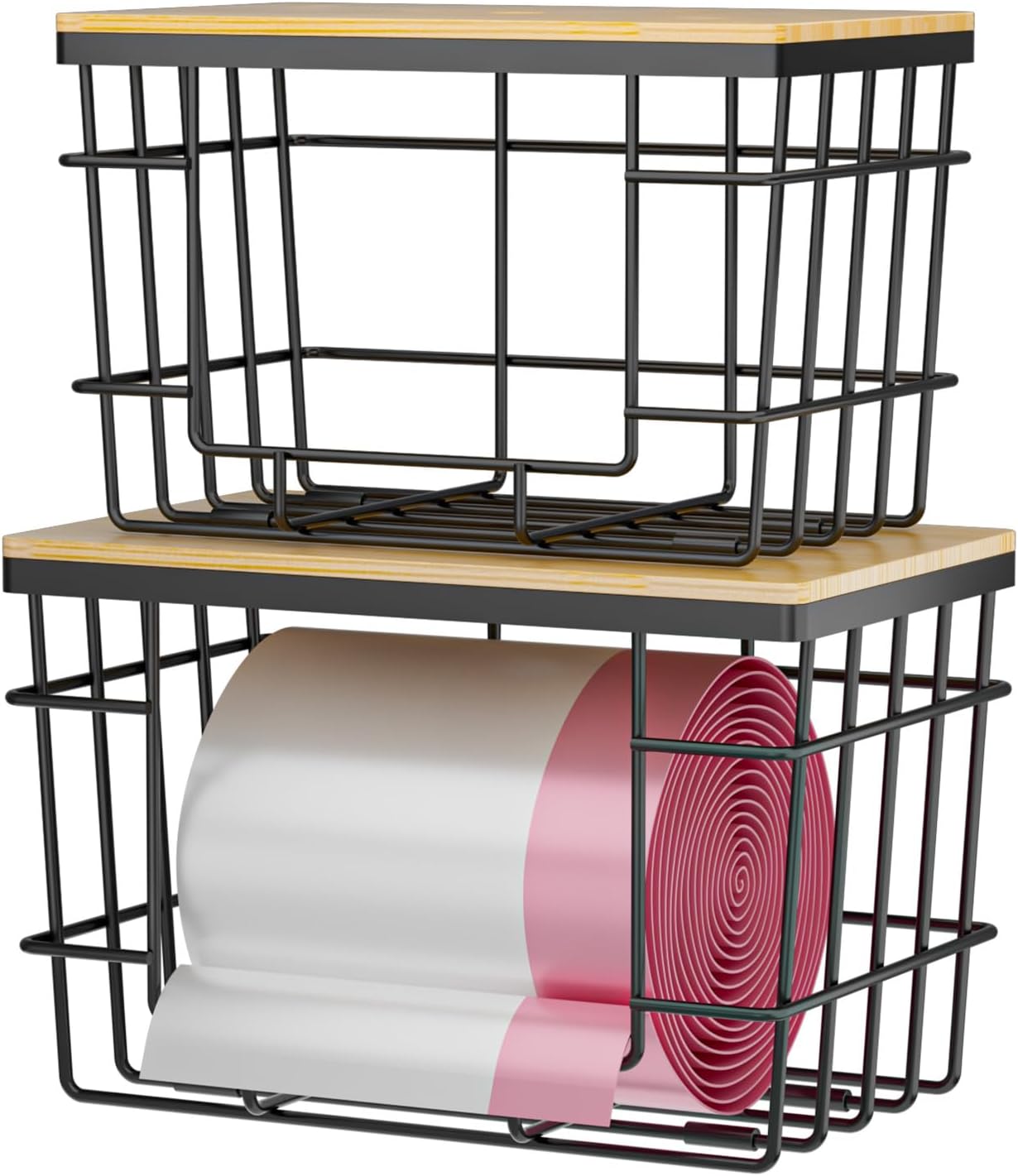 2 Pack Trash Bag Holder, Extra Large Garbage Bag Dispenser with Bamboo Top