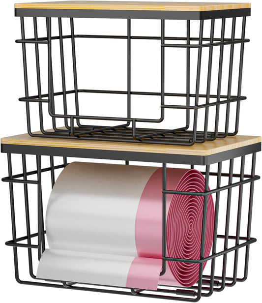 2 Pack Trash Bag Holder, Extra Large Garbage Bag Dispenser with Bamboo Top