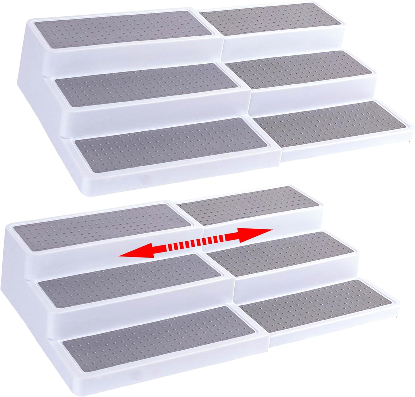 Plastic 3-Tier Expandable Spice Rack, Adjustable Length, Stability with Non-Skid Shelf