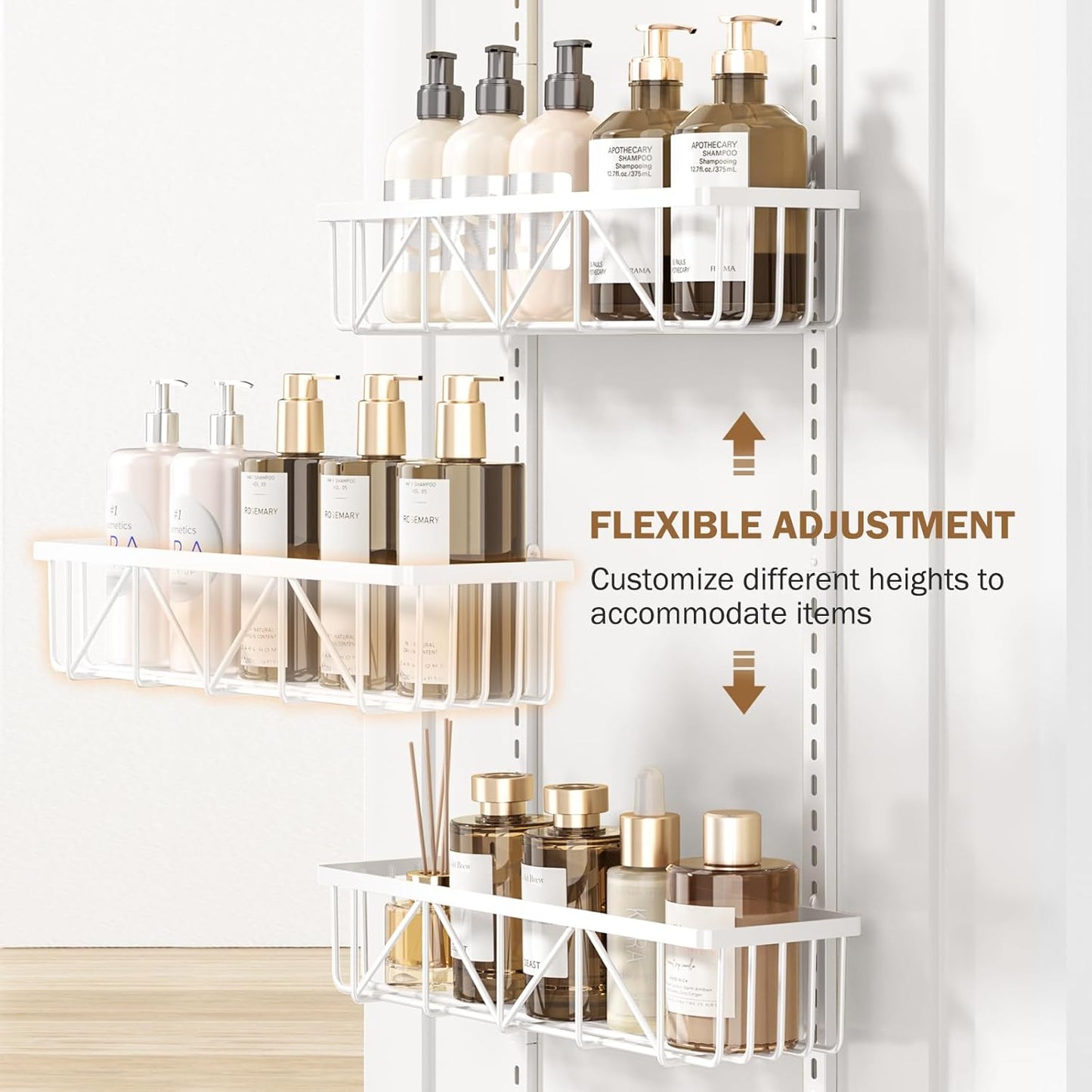 White Narrow 6-Tier Over the Door Pantry Organizer, Adjustable Metal Hanging Spice Rack