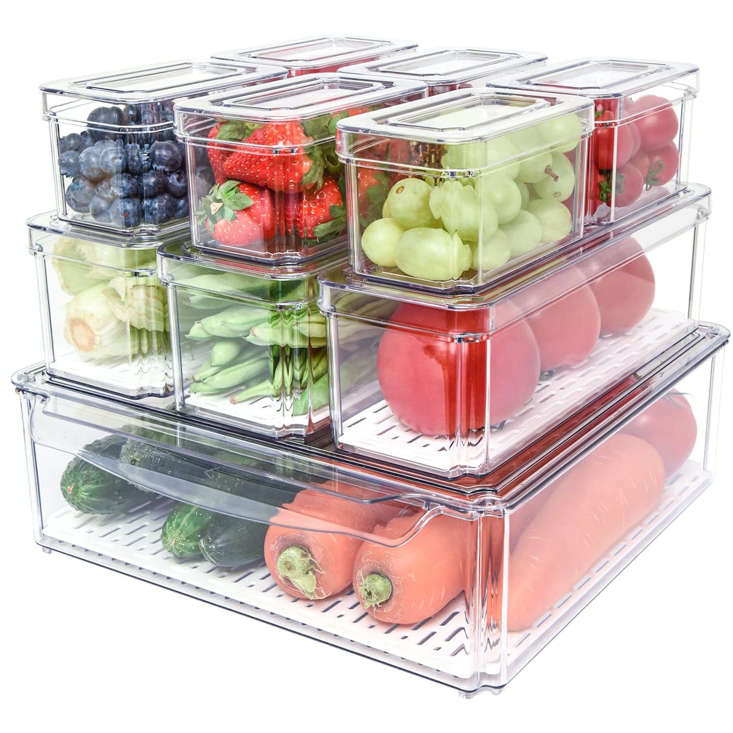 10 Pack Fridge Organizer, Stackable Refrigerator Organizer Bins with Lids
