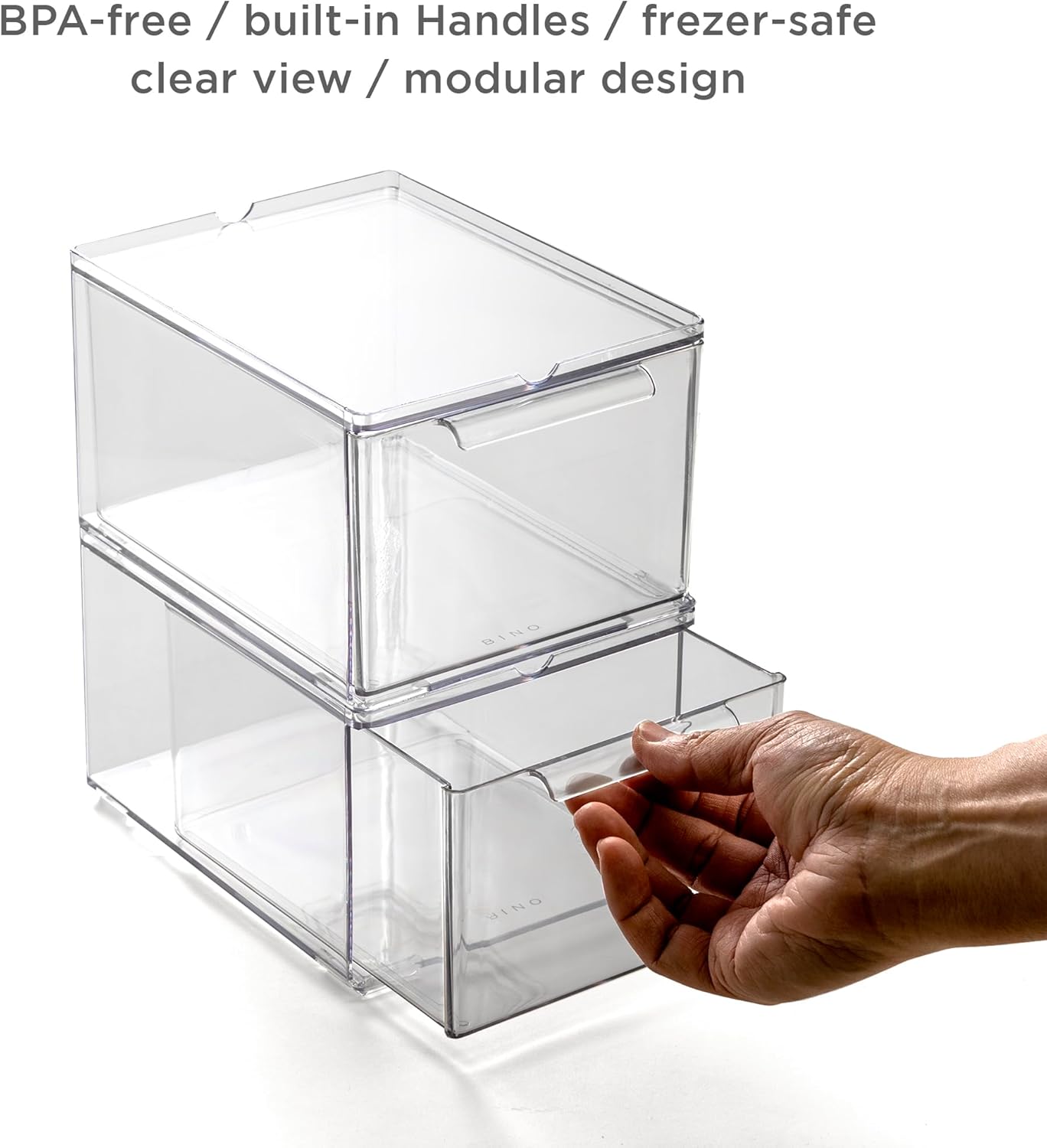 Clear Stackable Storage Drawers, Medium - 2 Pack | Clear Storage Drawers with Built-In Handles | Durable Plastic Organizer Drawer | Modular Stackable Drawer Acrylic Organizer