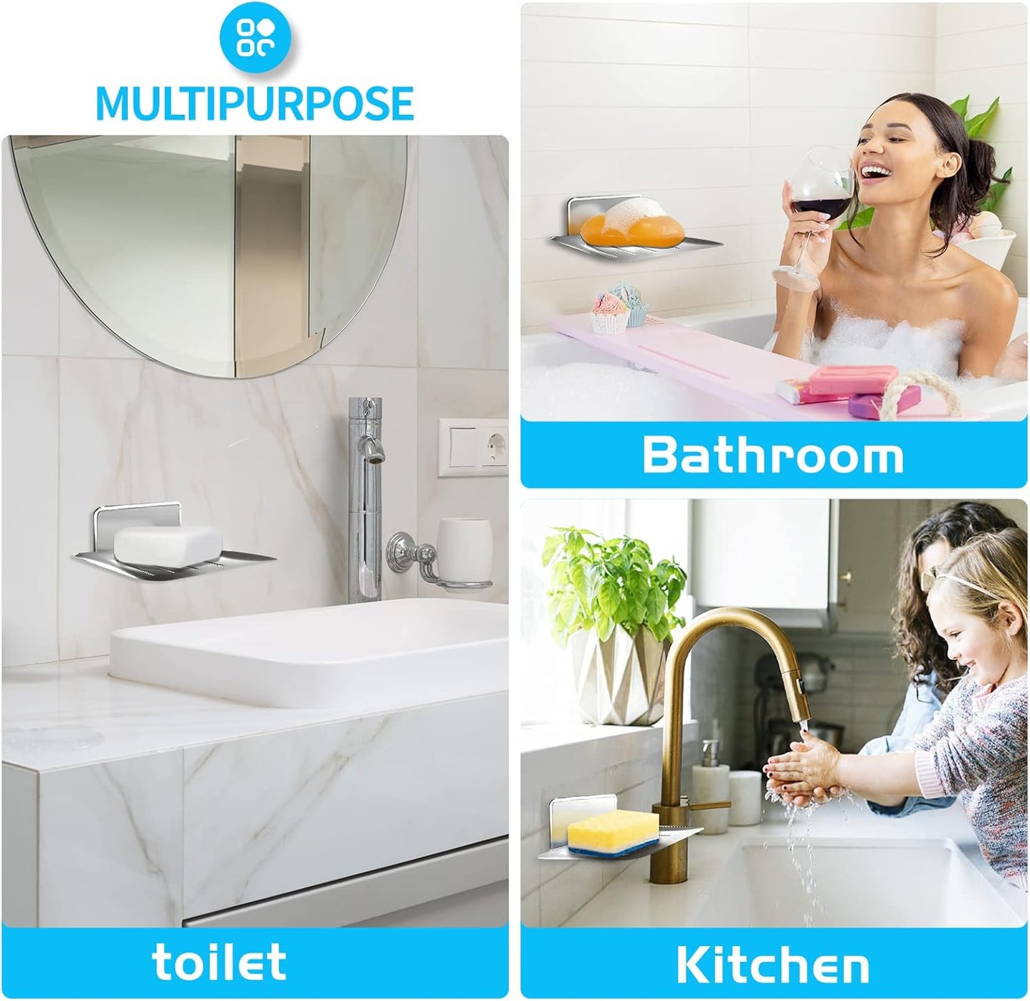 Soap Holder for Shower with Stainless Steel,Rustproof Soap Saver Sponge Holder for Bathroom,Tub,Kitchen Sink (Chrome)