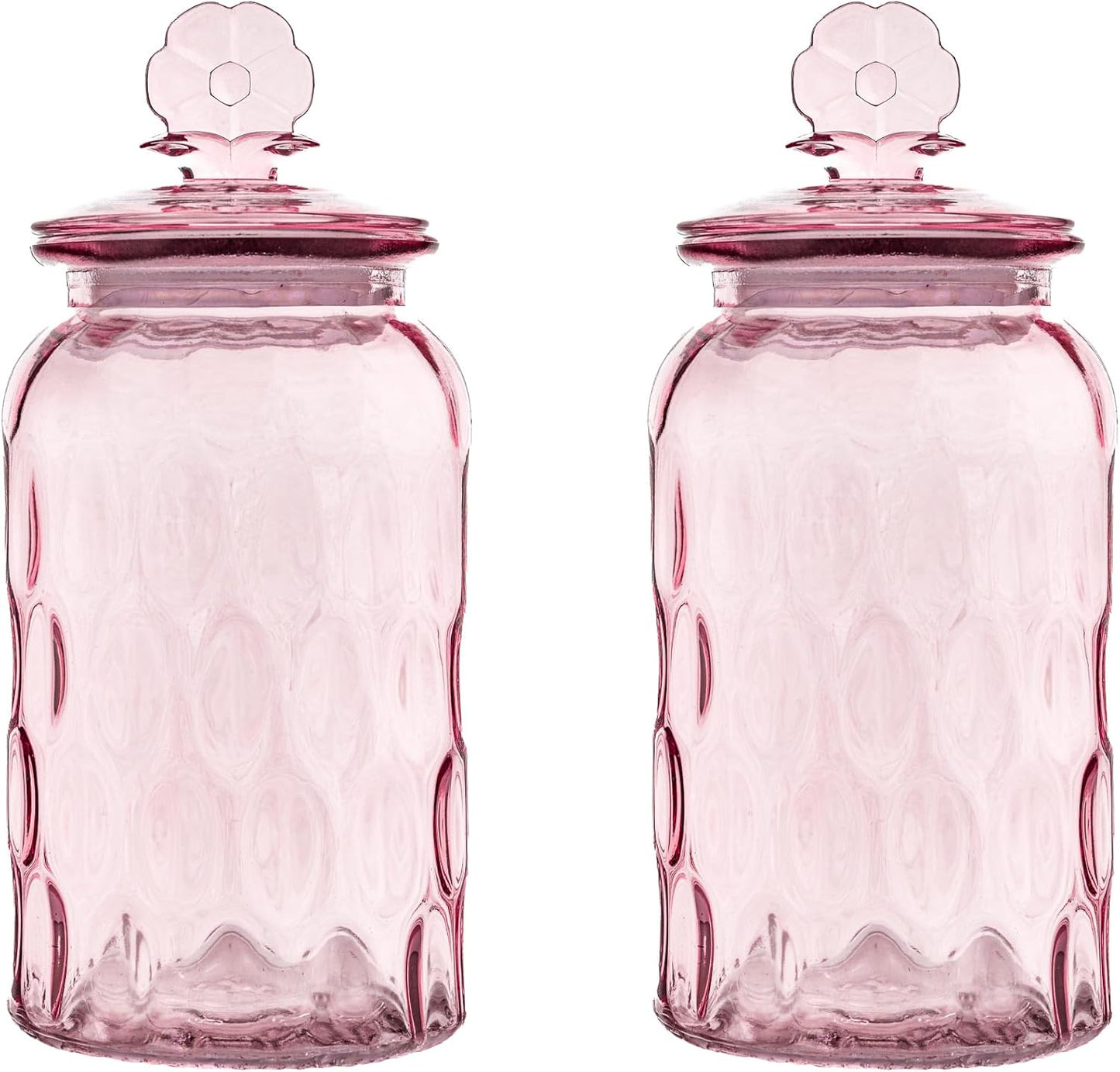 Textured Glass Flower Canister, Dimpled Round, Pink