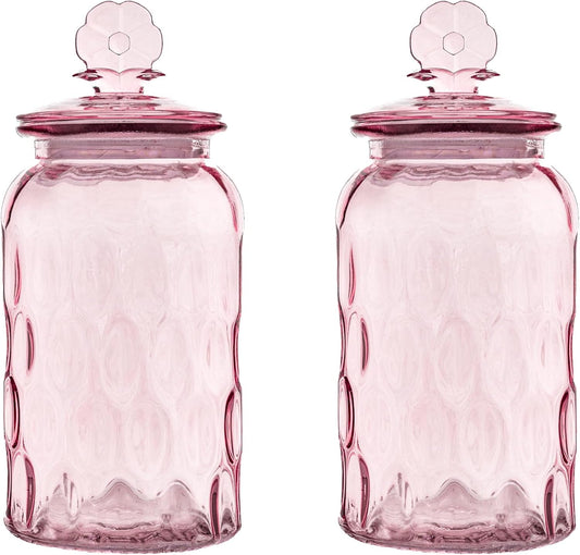Textured Glass Flower Canister, Dimpled Round, Pink