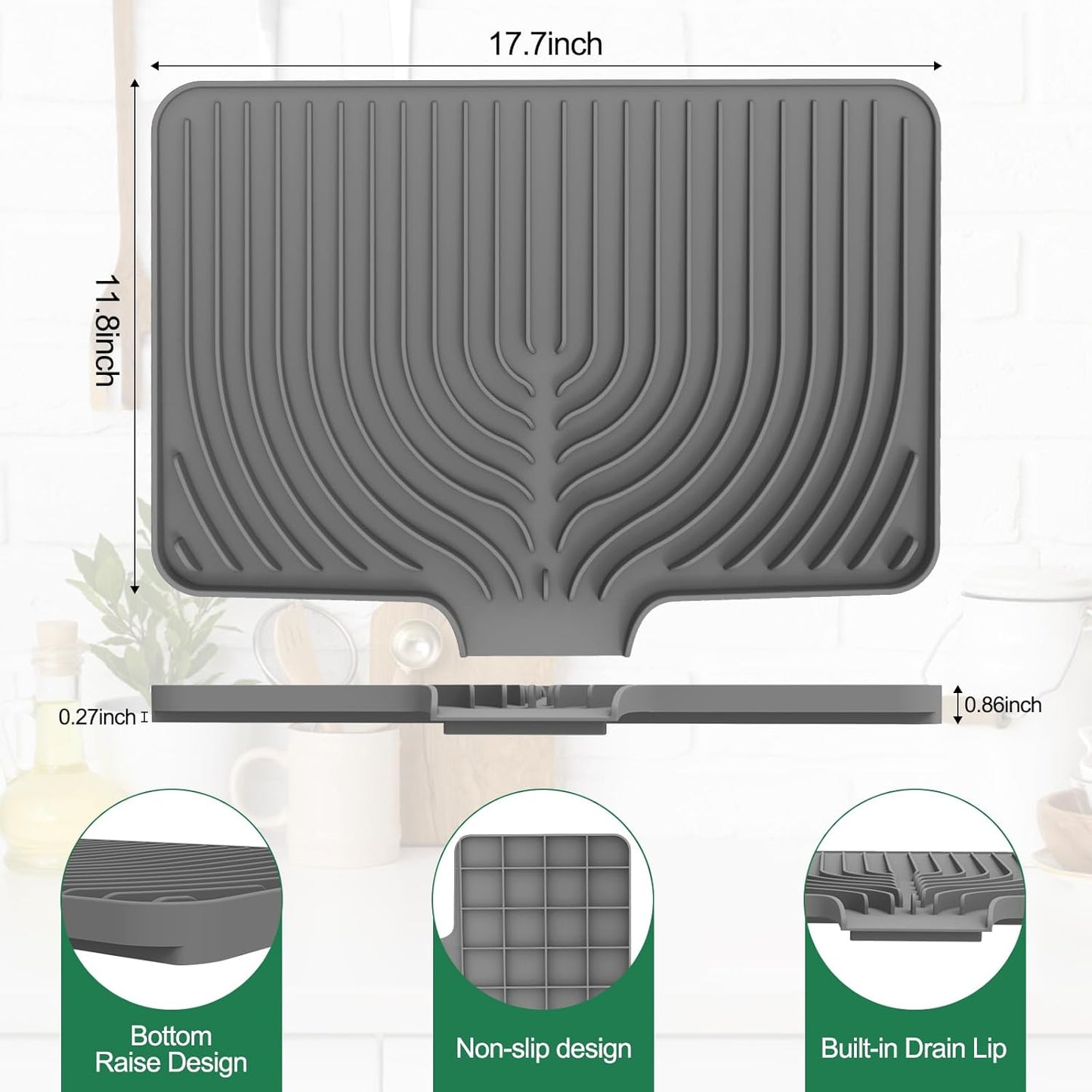 Dish Drying Mat, 17.7" x 11.8 " Drying Matt Kitchen Counter, Dish Drying Rack Mat