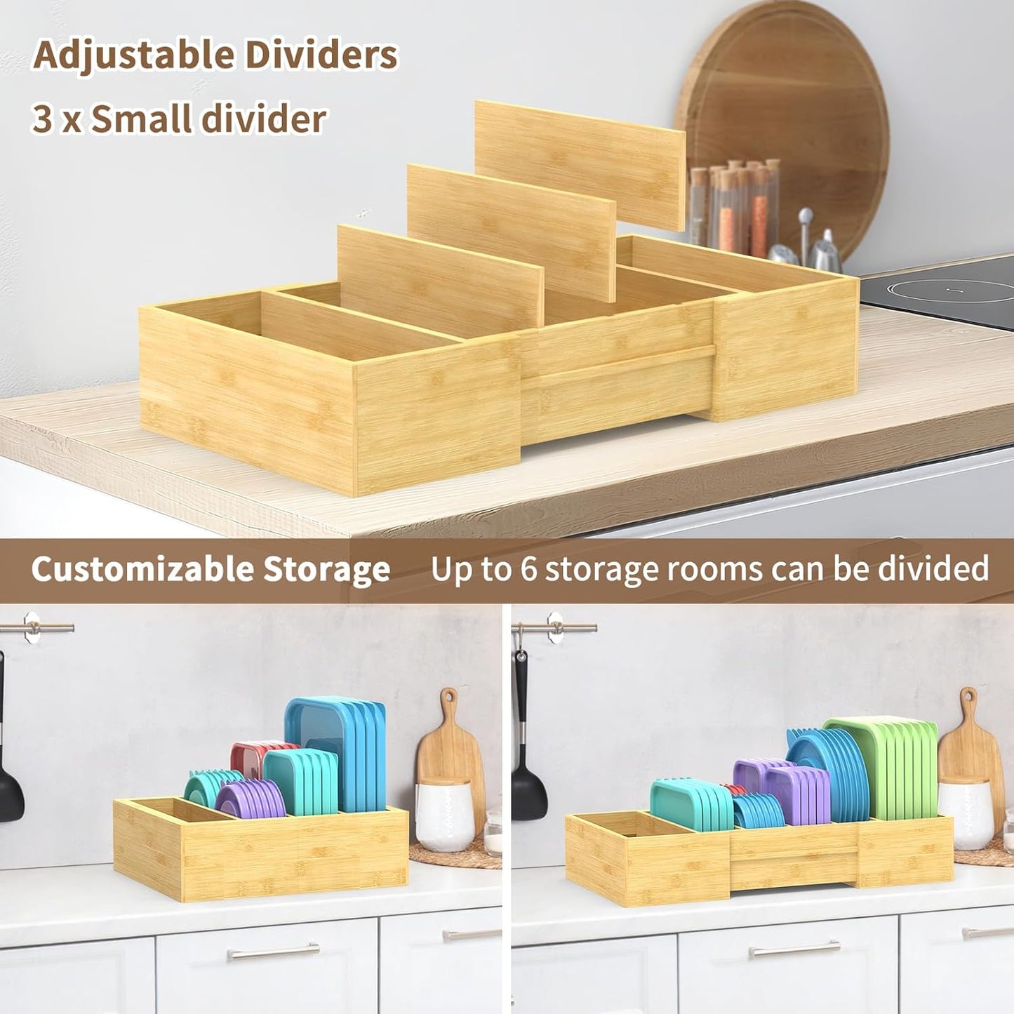 Large Expandable Kitchen Lids Organizer for Cabinet, Covers, Pantry, Drawer & Countertop Storage