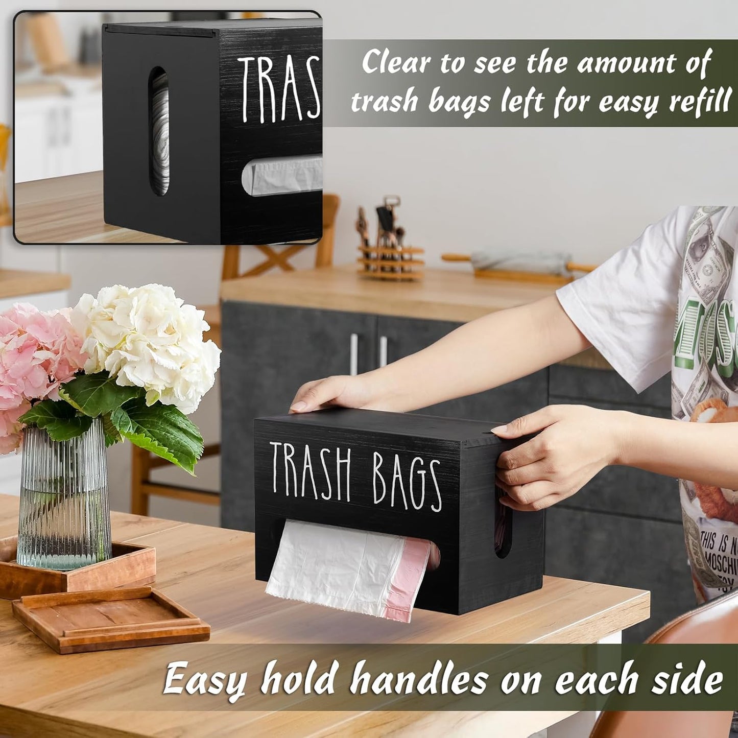 Trash Bag Dispenser, Large Wooden Trash Bag Holder Wall Mount