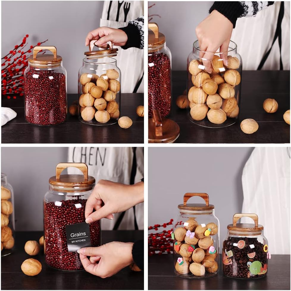 Canister Set of 2, Glass Kitchen Canisters with Airtight Acacia Lid