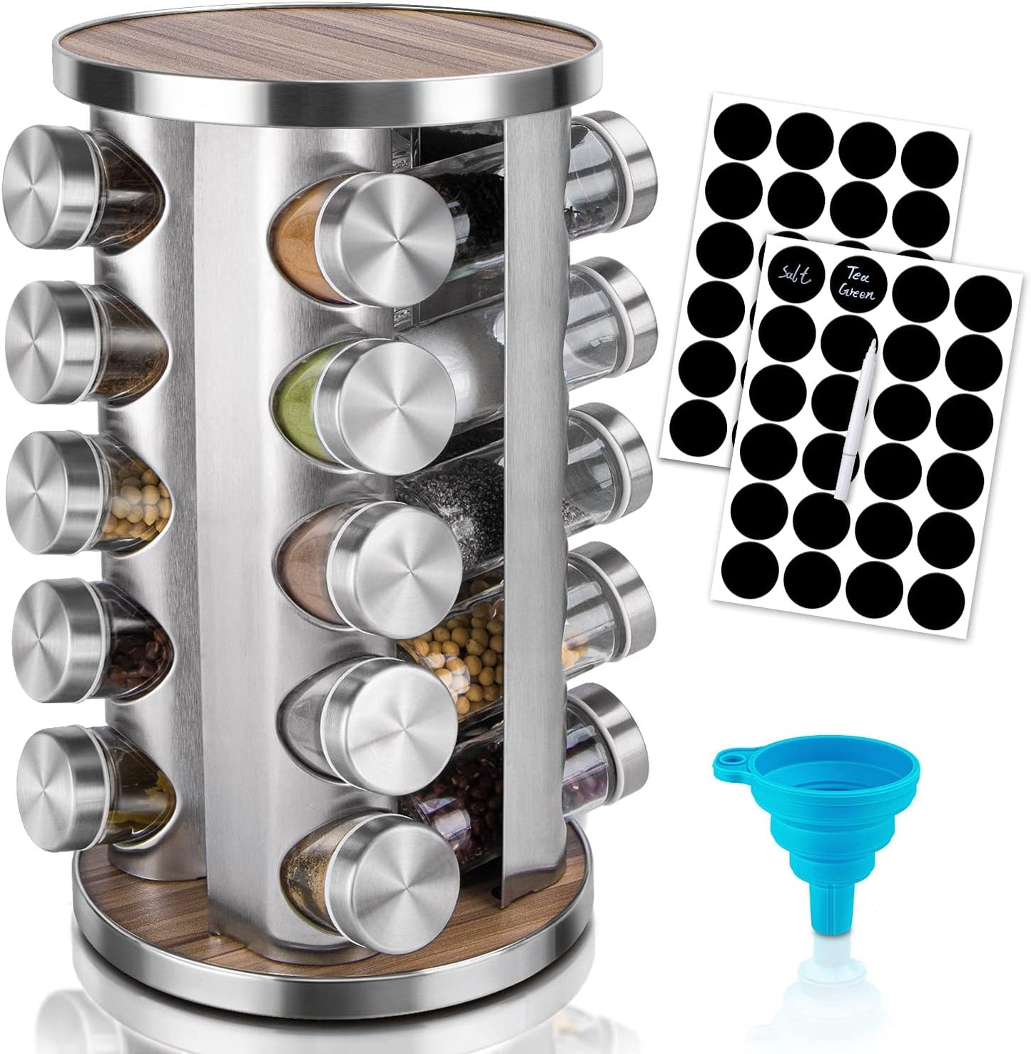 Rotating Spice Rack Organizer with Jars(20Pcs), Seasoning Organizer for Cabinet