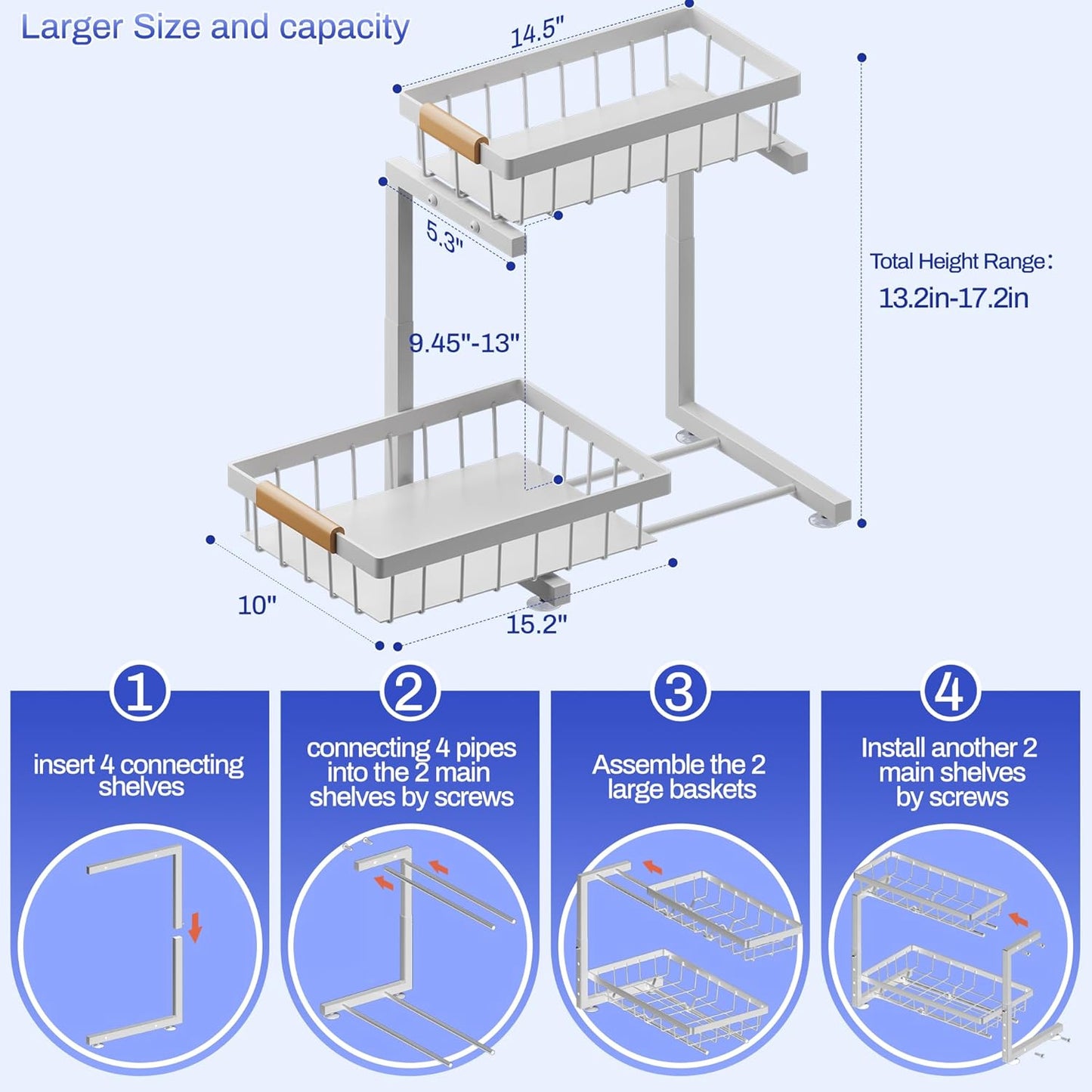 2 Pack Under Sink Organizers and Storage, Height Adjustable 2-Tier Pull Out Cabinet Organizer