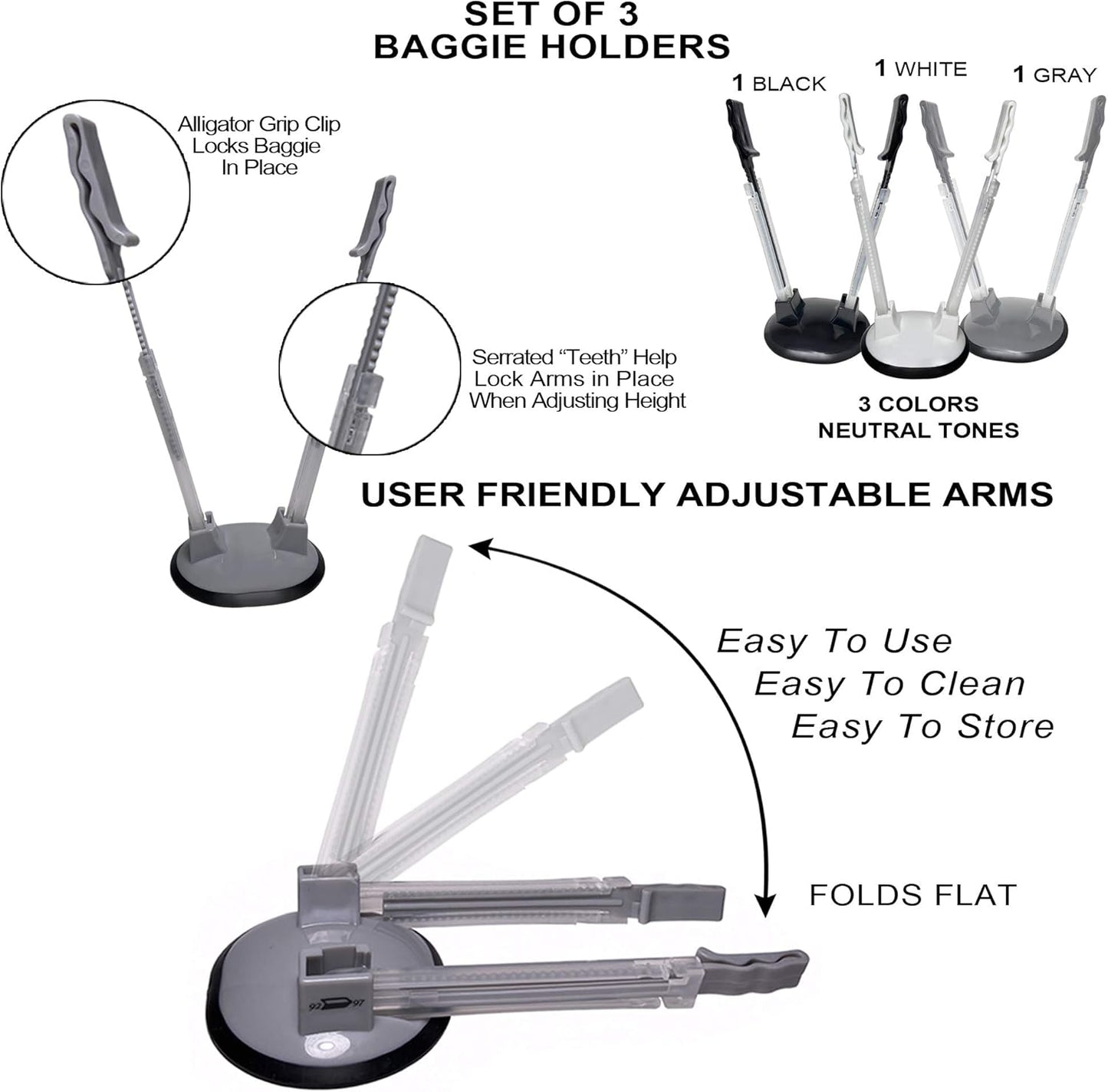 3 Pack Baggy Rack Holders for Meal Prep Bags, Adjustable Food Prep Baggie Holder Stand
